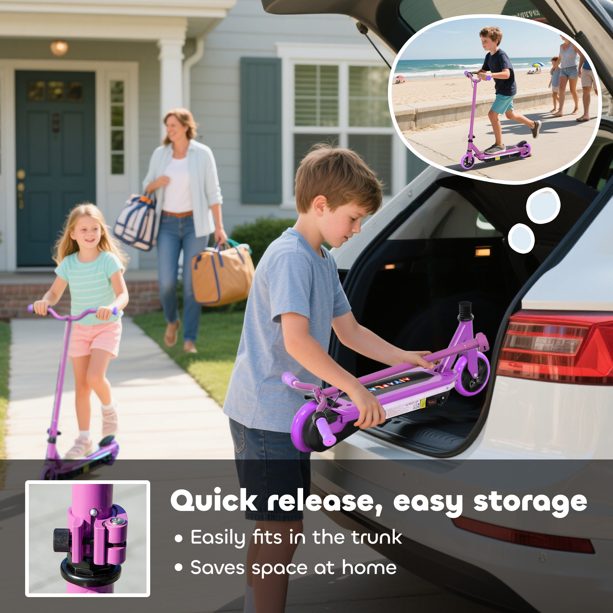 AIYAPLAY Electric Scooter for Kids 6-14 Years, with Colourful Lights, Purple 6