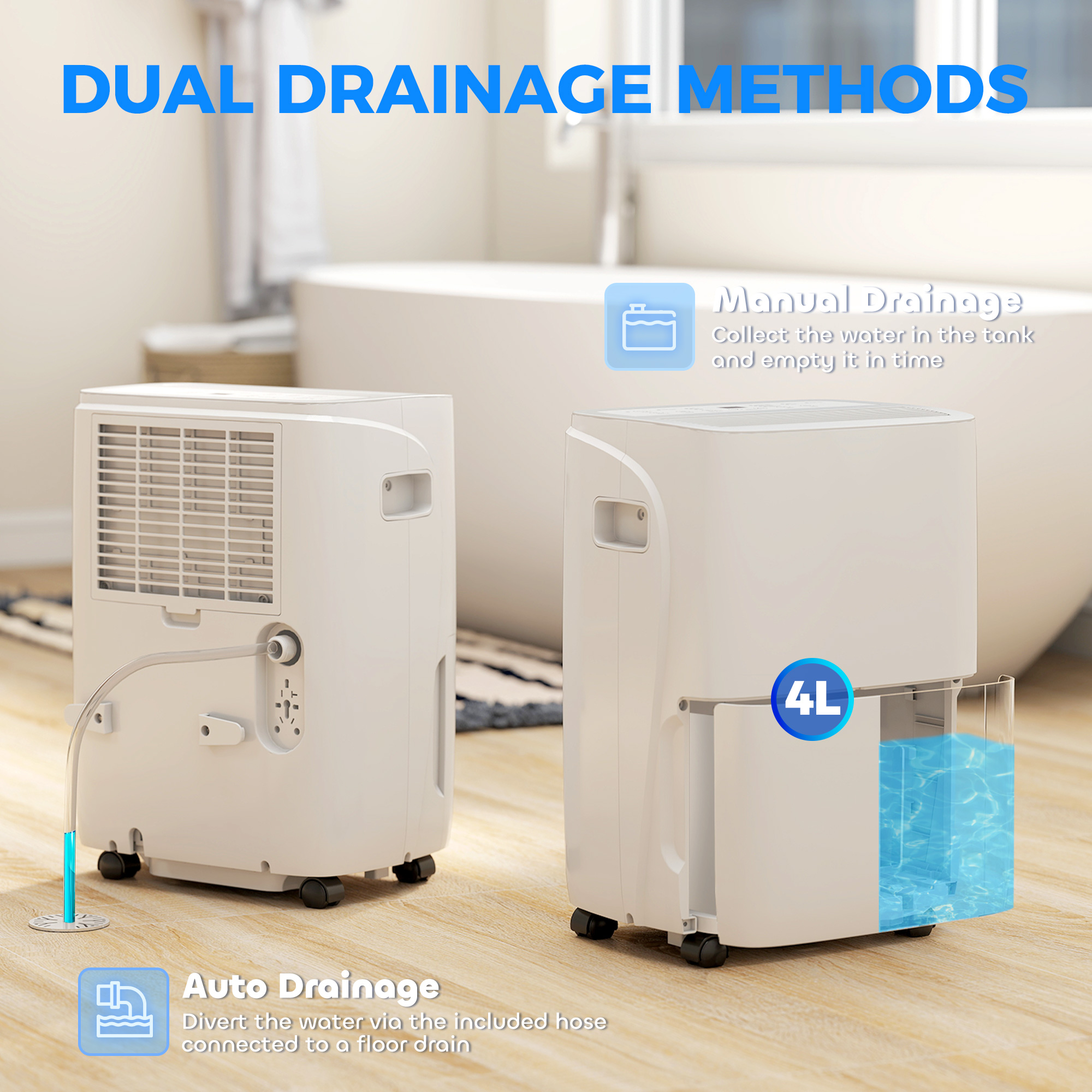 HOMCOM 30L/Day Dehumidifier with Auto-Clean Filter, Continuous Drainage, 4L Water Tank, 24H Timer, Digital Humidity Display, Dehumidifier for Home Damp, Bedroom, Condensation, Mould, Laundry Drying 6