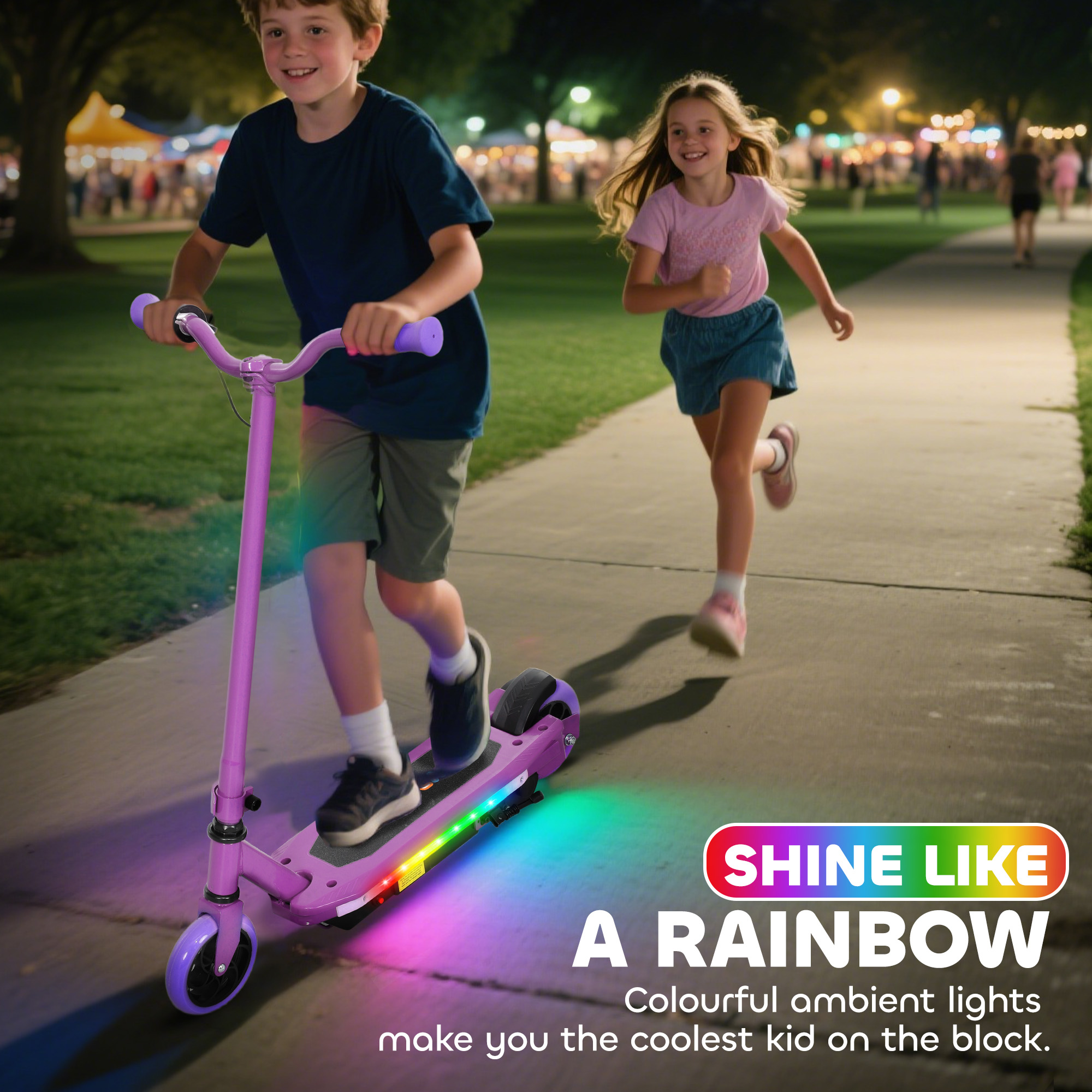 AIYAPLAY Electric Scooter for Kids 6-14 Years, with Colourful Lights, Purple 4