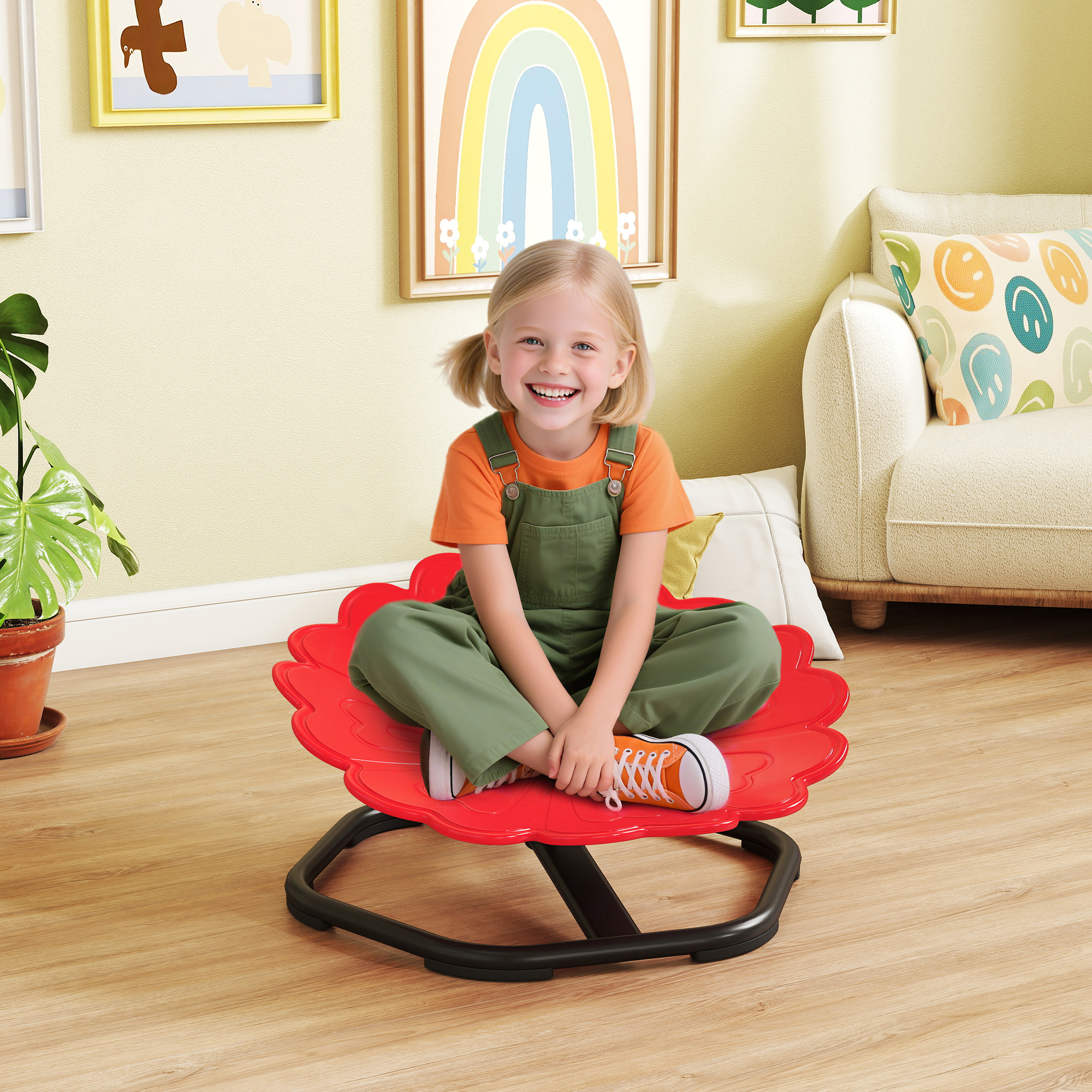 AIYAPLAY Flower-Shaped Sensory Spinning Chair with Non-Slip Base for Balance/Coordination, Red 2
