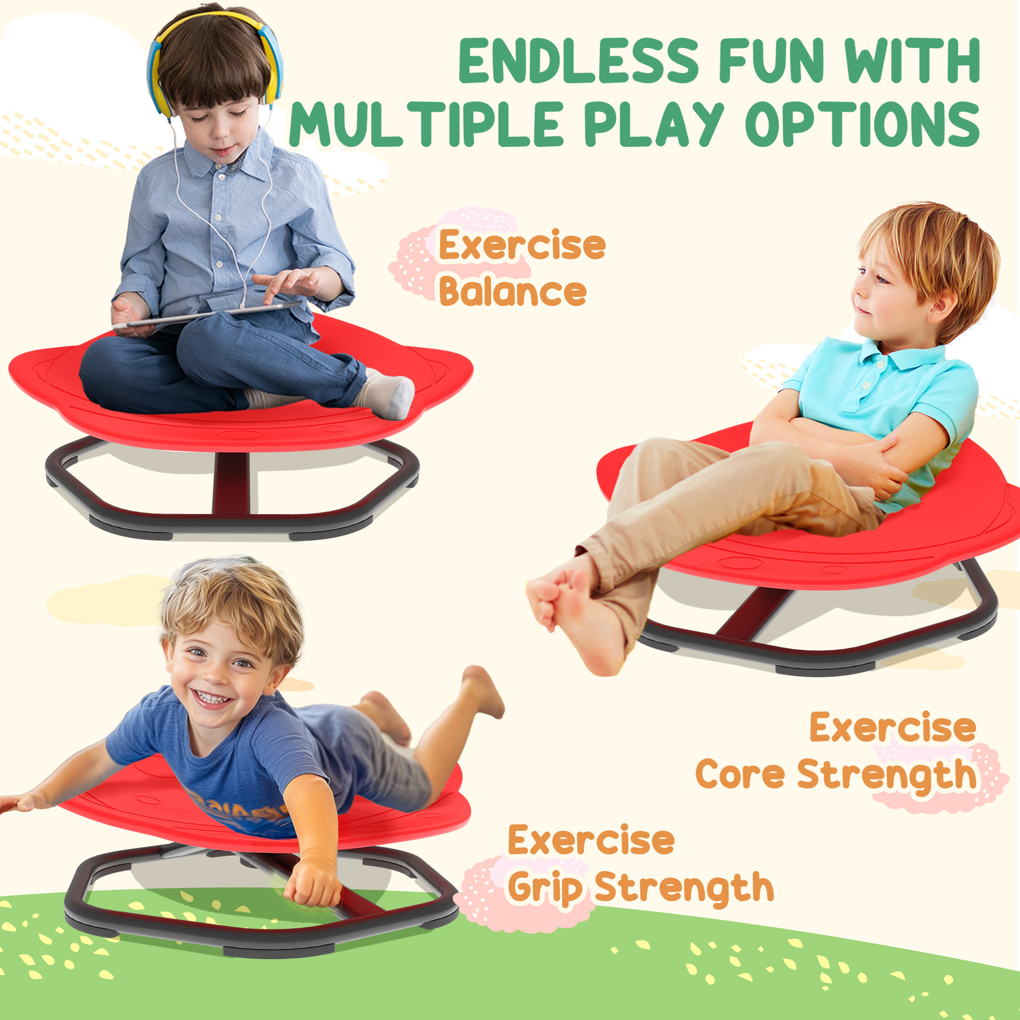 AIYAPLAY Planet-Shaped-kids Swivel Chair, Sensory Spinning Chair for Balance, Coordination Training, Red 4