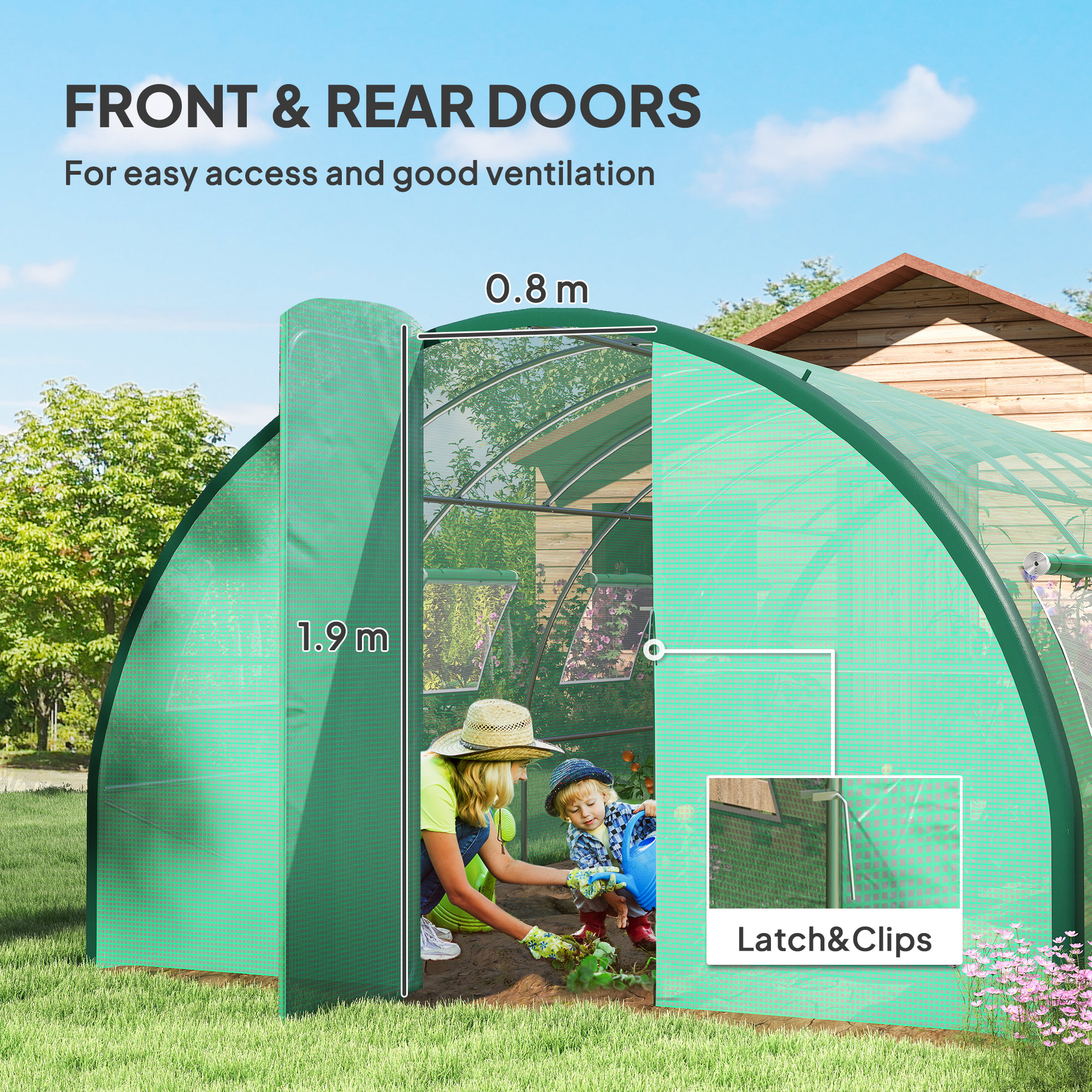 Outsunny Polyethylene Upgraded Structure Walk-in Polytunnel Greenhouse, 6 x 3(m), Green 6