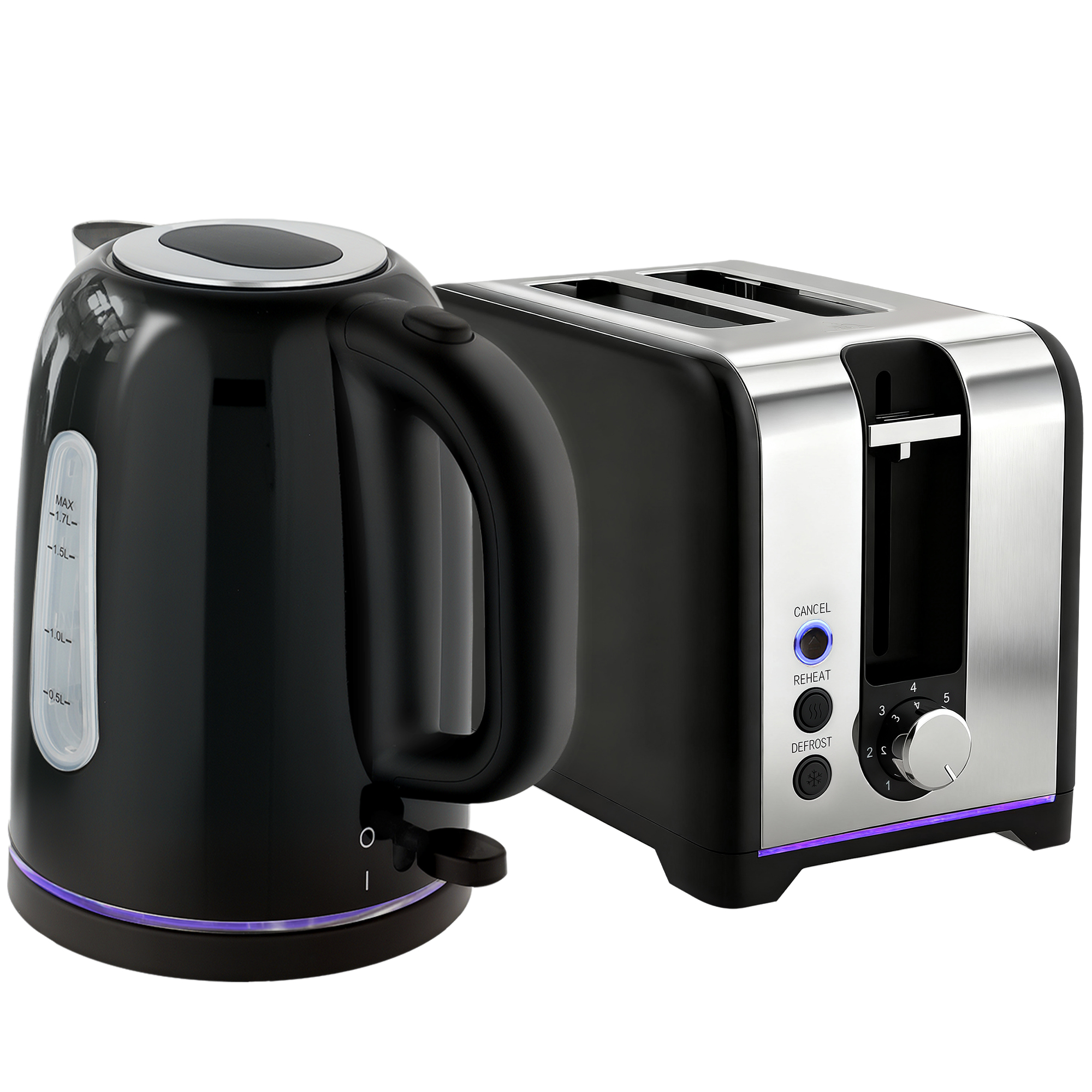 HOMCOM Simple Polished Toaster and Kettle Set Black