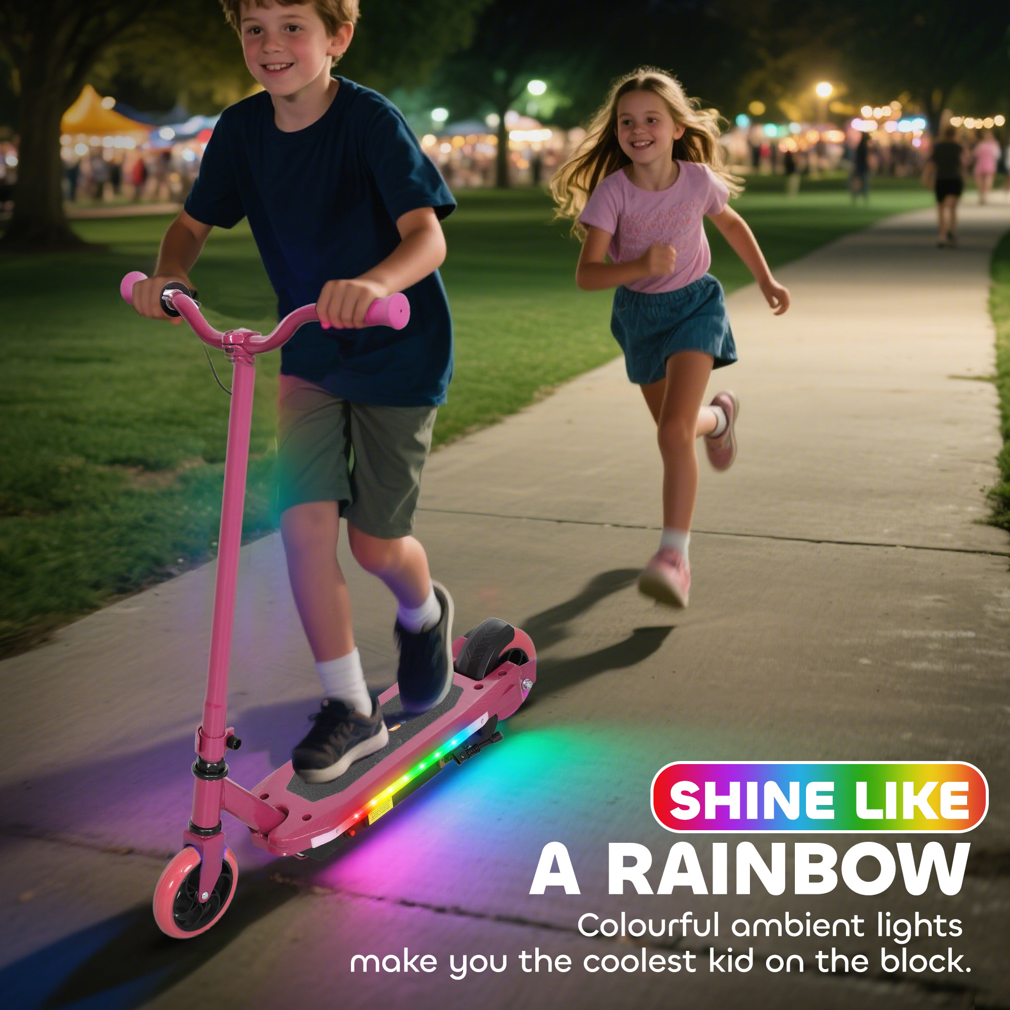 AIYAPLAY Electric Scooter for Kids 6-14 Years, with Colourful Lights, Pink 4