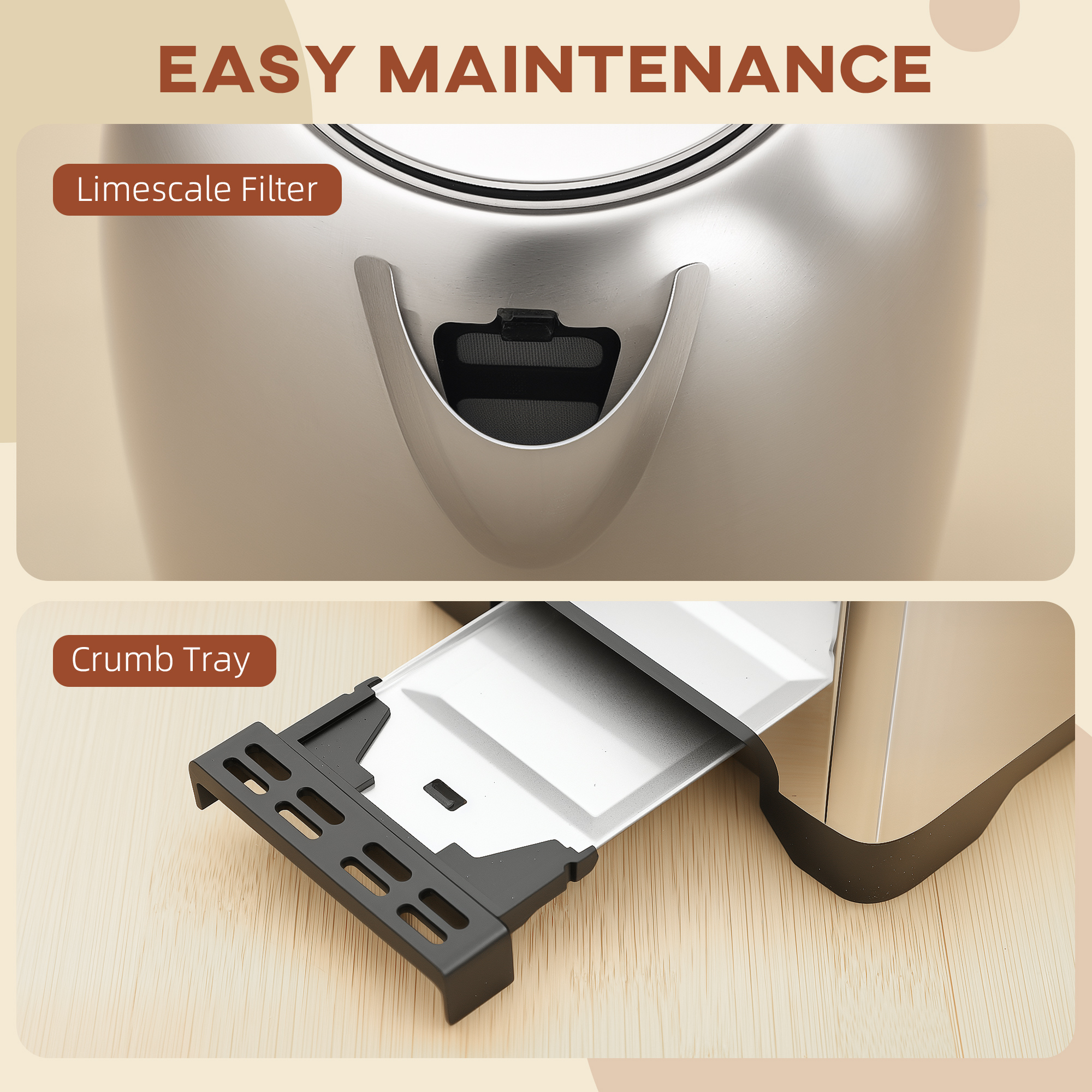 HOMCOM Simple Polished Toaster and Kettle Set Silver Tone 7