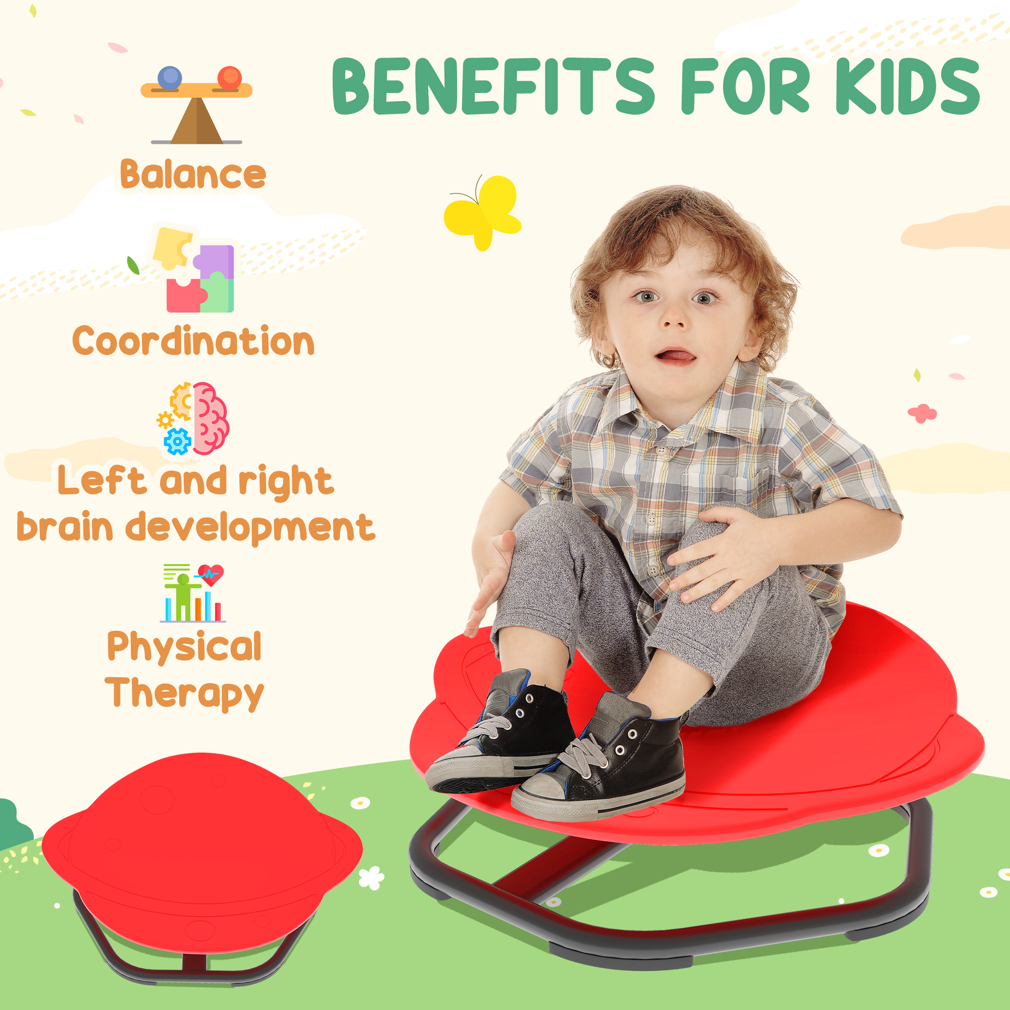 AIYAPLAY Planet-Shaped-kids Swivel Chair, Sensory Spinning Chair for Balance, Coordination Training, Red 5