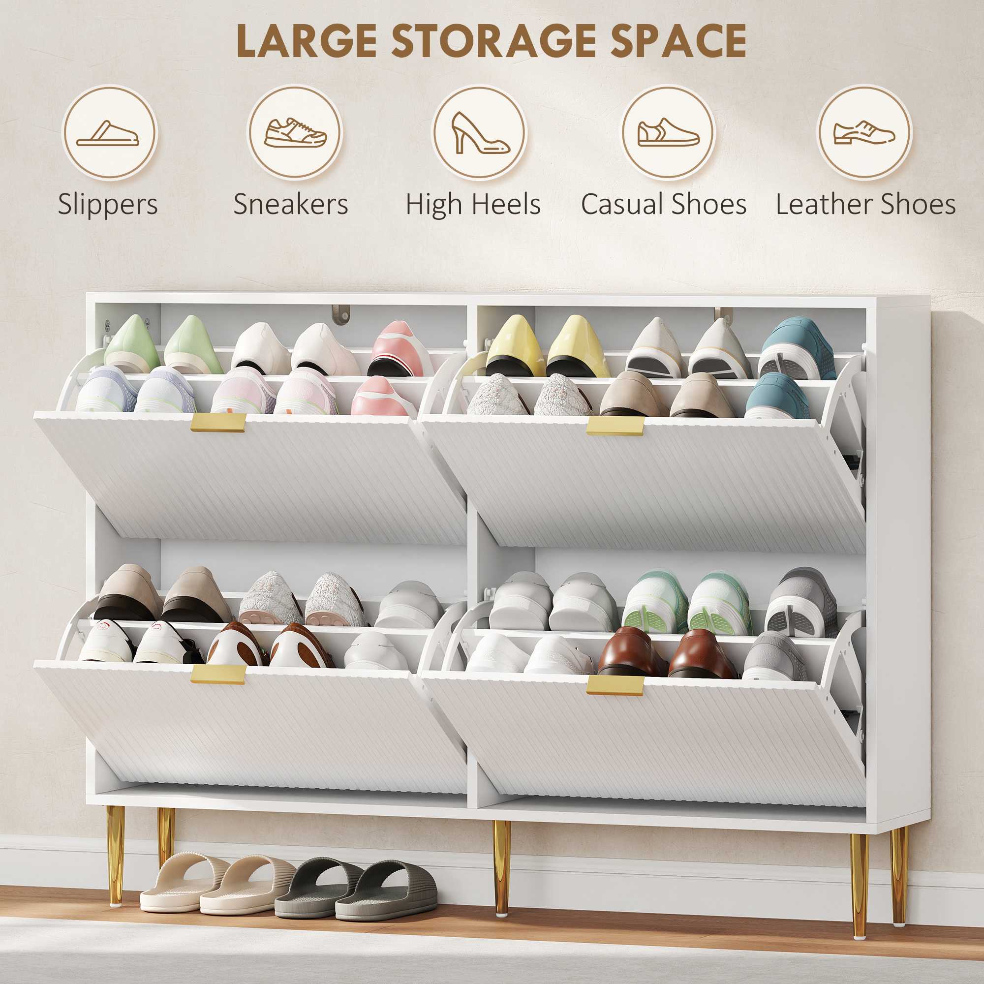 HOMCOM Narrow Shoe Cabinet with 4 Flip Drawers White 5