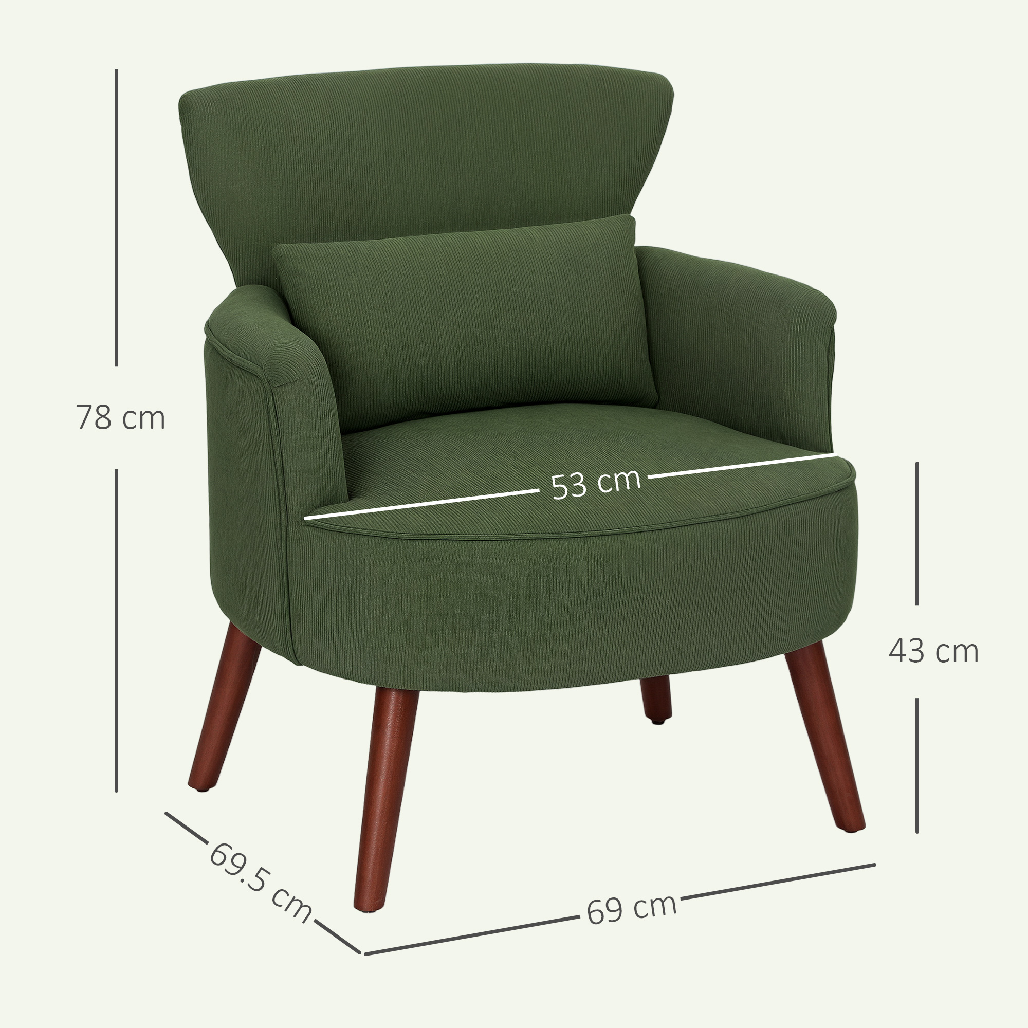 HOMCOM Corduroy Retro Accent Chair Green 3