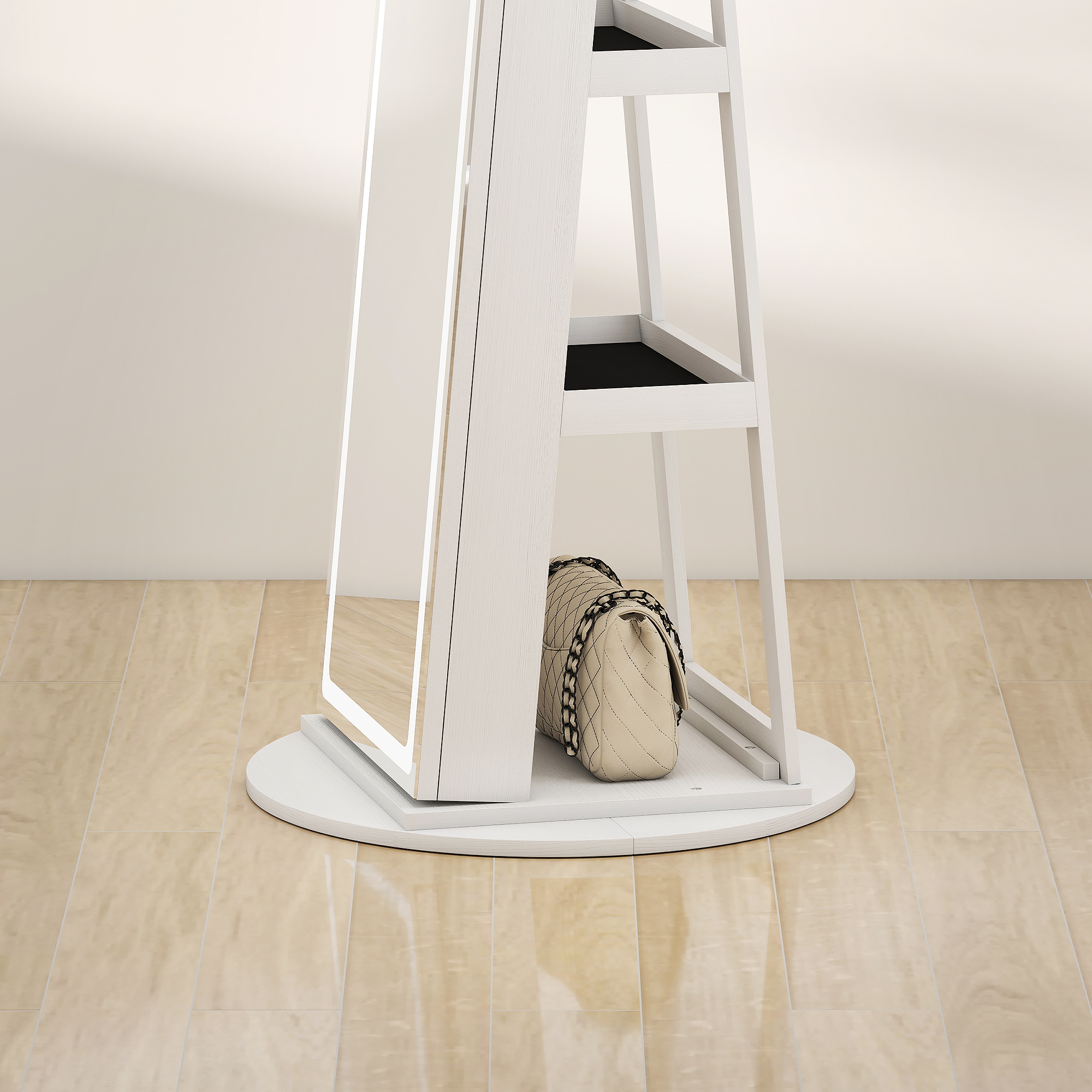 HOMCOM Storage Jewellery Cabinet, with Mirror and Lights White 9