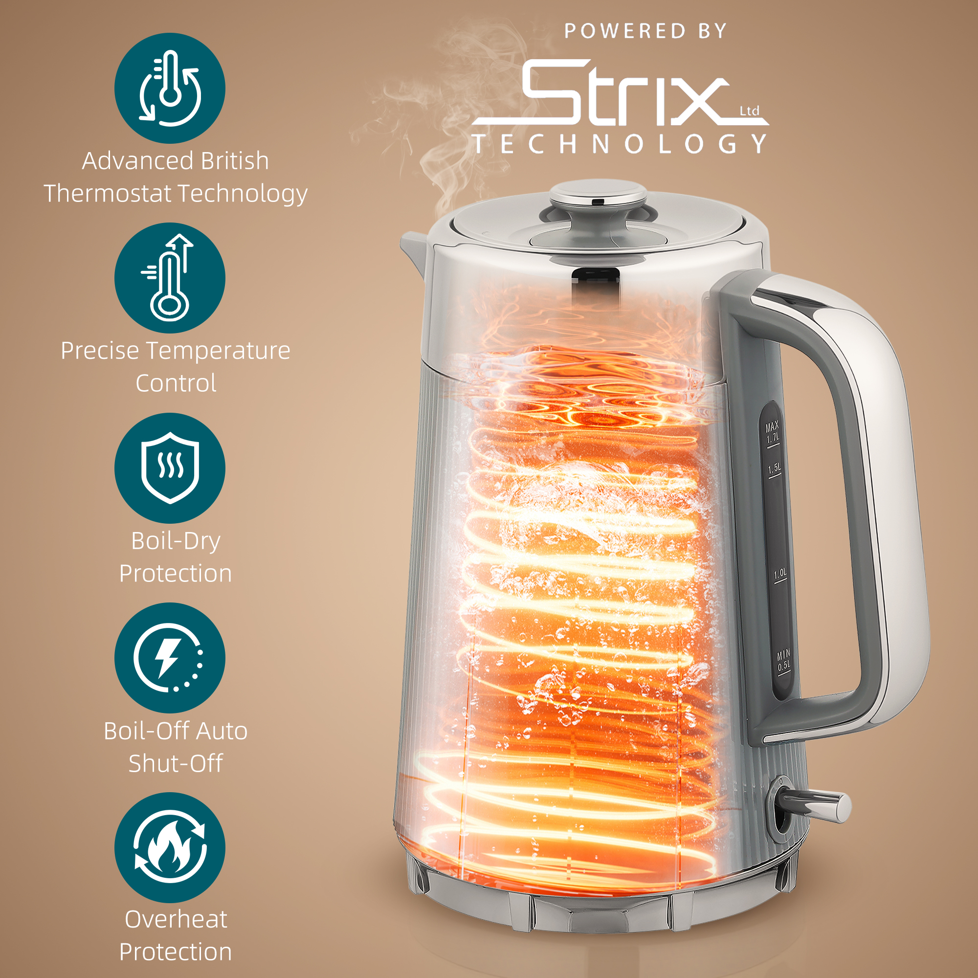 HOMCOM Electric Stainless Steel Kettle and Toaster Set, 3000W 1.7L UK Strix Thermostat Fast Boil Kettle w/ Limescale Filter, Cool Touch Body, 4 Slice Toaster with 7 Browning Levels, Crumb Tray, Grey 4