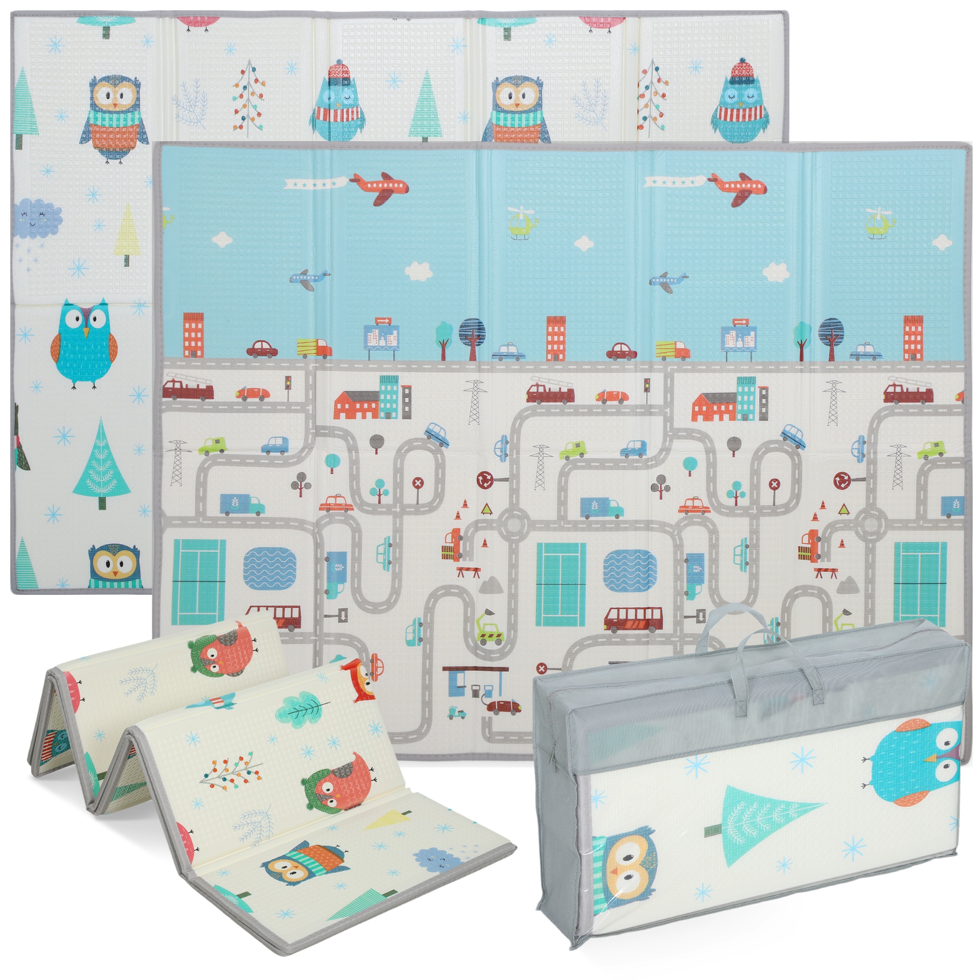 AIYAPLAY Baby Speelmat Dierenmotief 1.5 cm Dik Antislip Schuim Waterafstotend Opvouwbaar met Tas 195x146.5 cm Veilig en Zacht | Aosom.nl