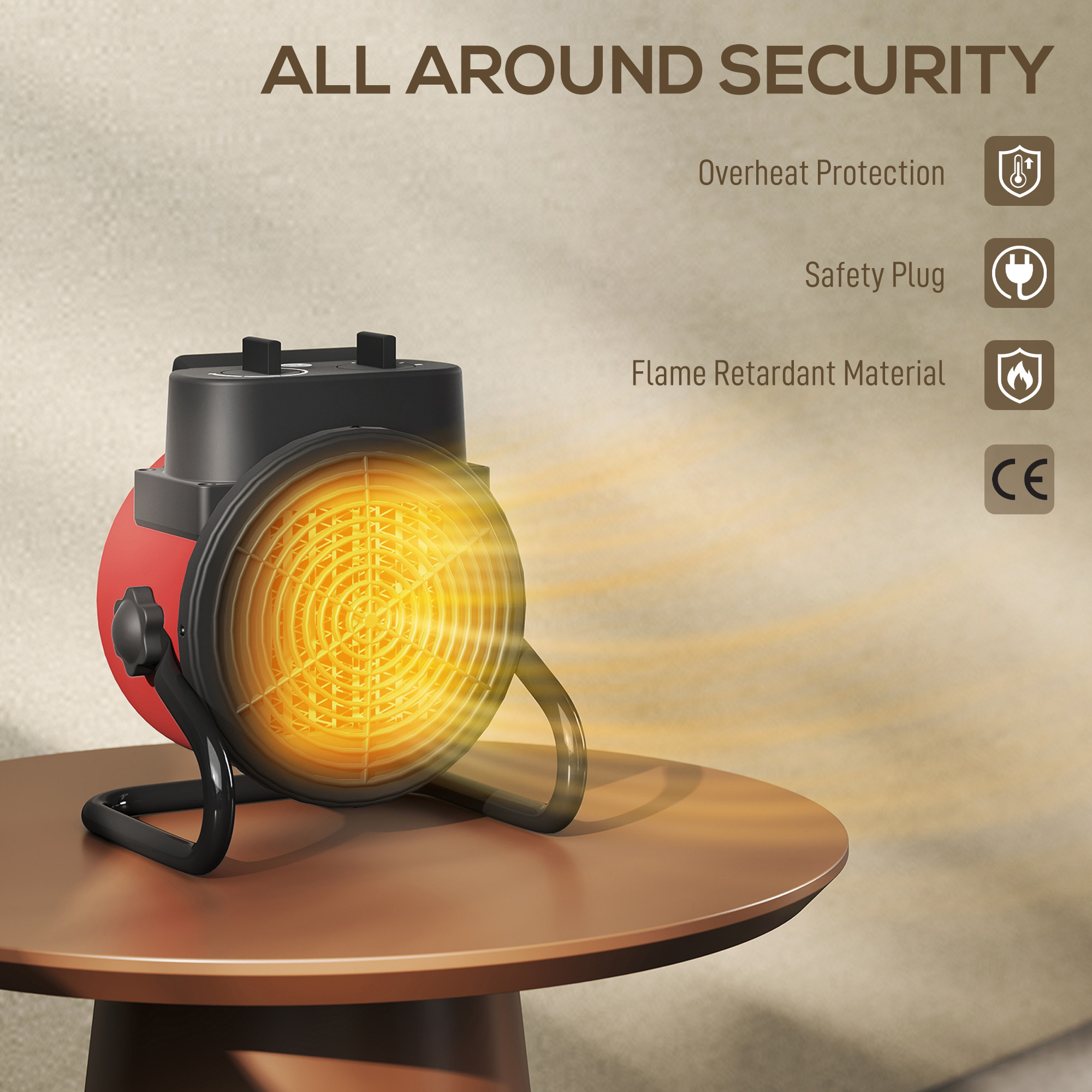 HOMCOM 2000W Portable Ceramic Electric Heater with Fan Red 7