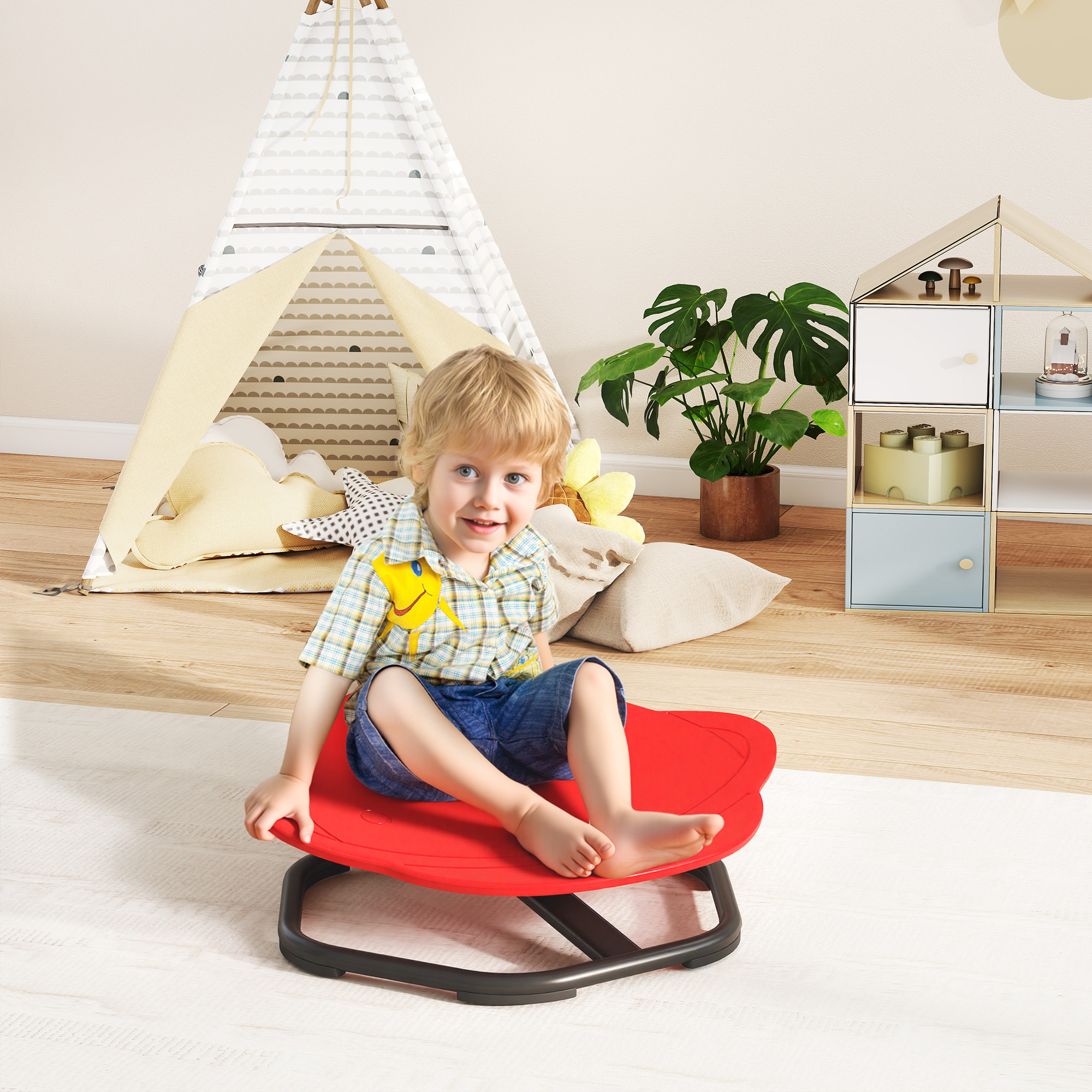 AIYAPLAY Planet-Shaped-kids Swivel Chair, Sensory Spinning Chair for Balance, Coordination Training, Red 2