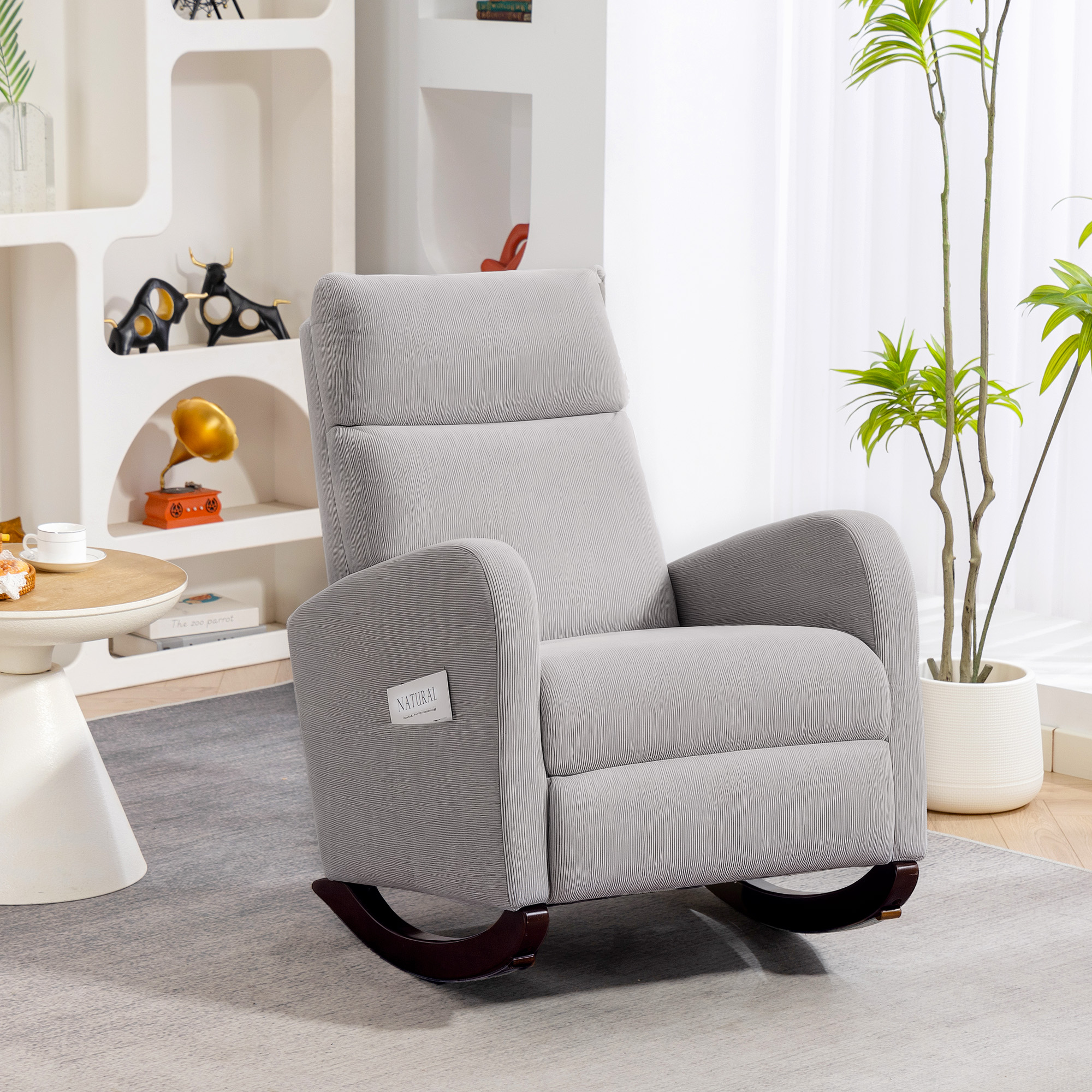 HOMCOM Corduroy Rocking Armchair Grey 2