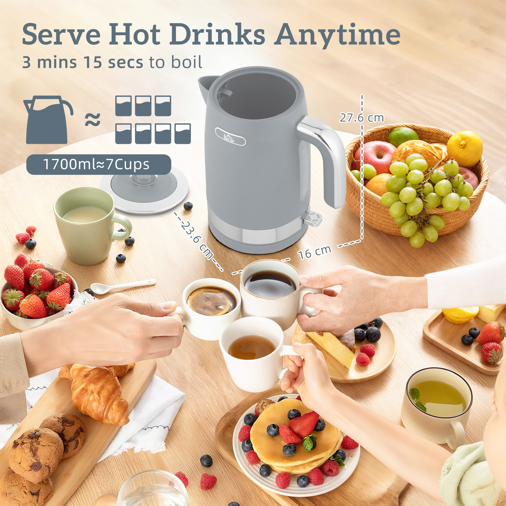 HOMCOM Sleek Textured Kettle and Toaster Set Grey 4
