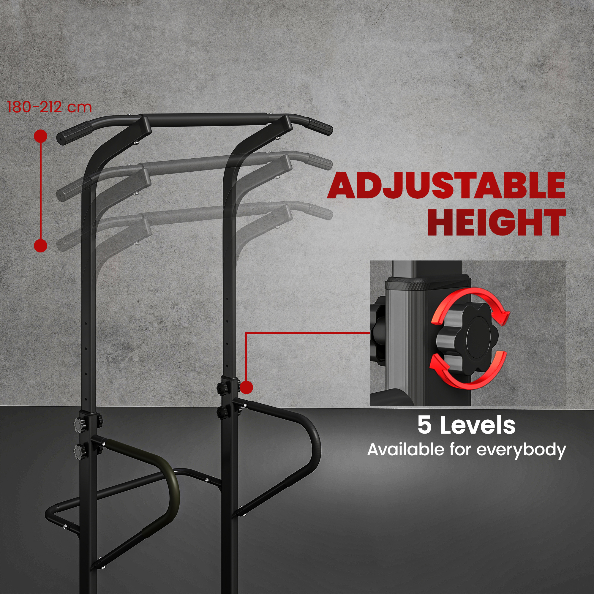 HOMCOM Power Tower Dip Station Pull Up Bar Multi-Function Push Up Equipment with Adjustable Height for Home Gym Strength Training Workout Fitness 5