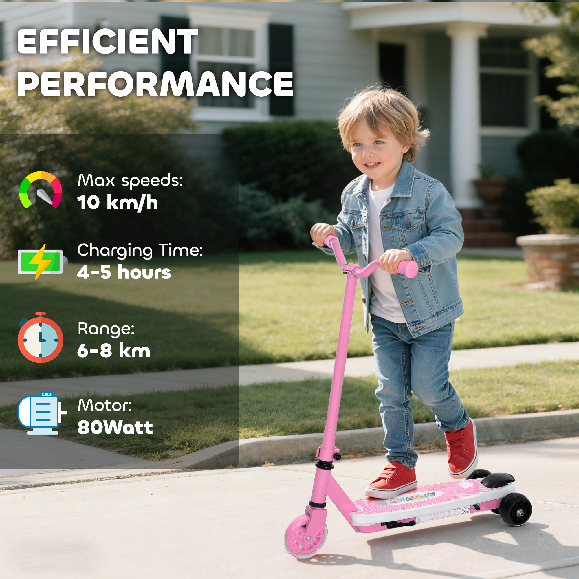 AIYAPLAY Electric Scooter for Kids Aged 4-7 Years, with Flashing LED Lights, Rear Auxiliary Wheels, Pink 6