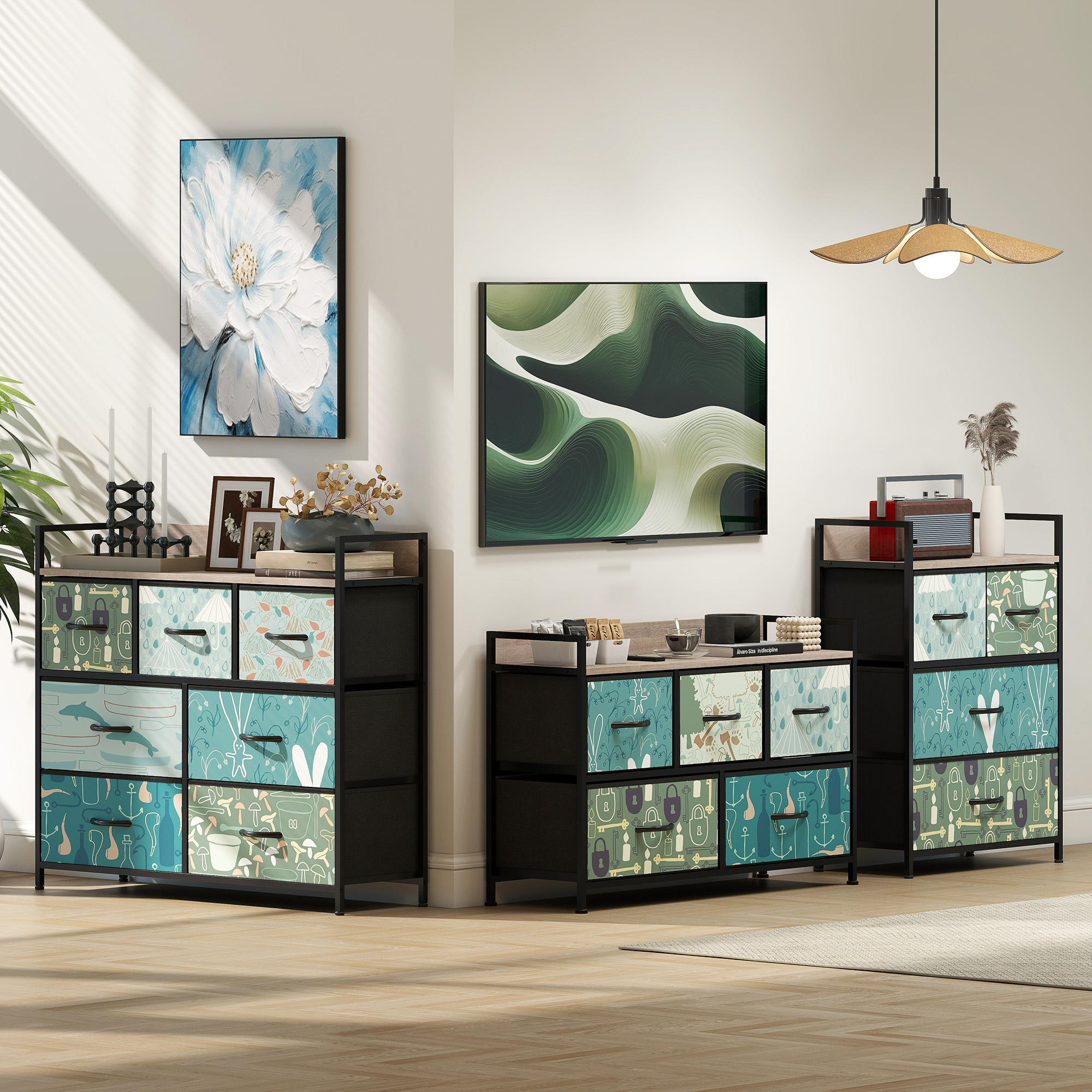 HOMCOM 7-Drawer Chest of Drawers Blue 8