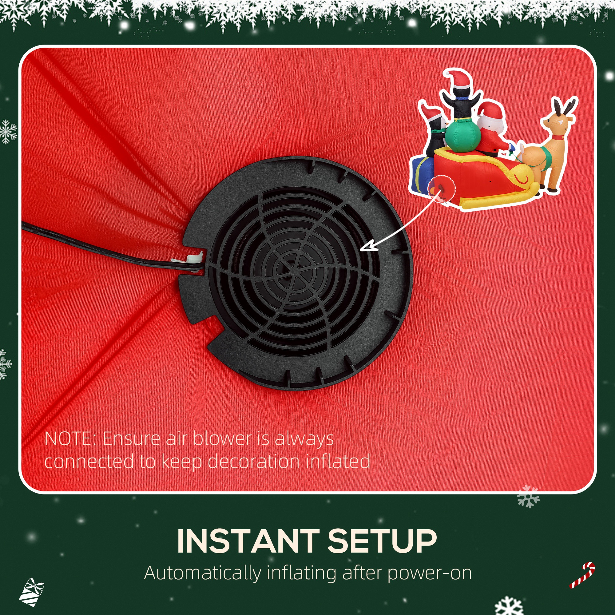Outsunny 6ft Inflatable Santa Sleigh Decoration, with Accessories 5