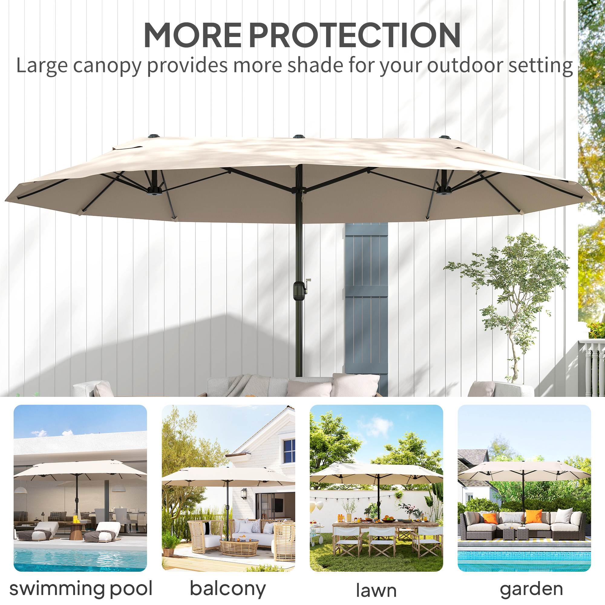 Outsunny 4.6m Double Garden Parasol Beige 7