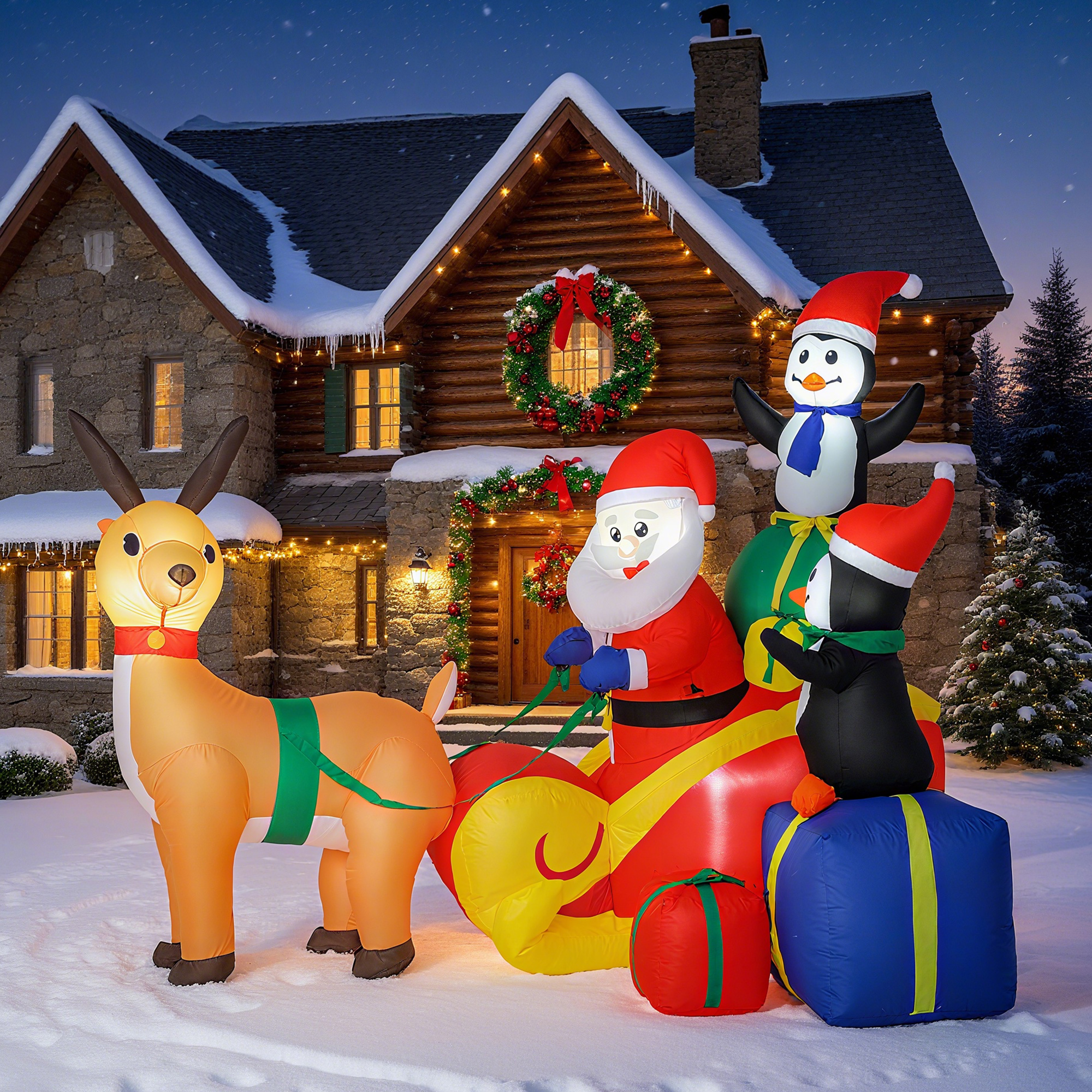 Outsunny 6ft Inflatable Santa Sleigh Decoration, with Accessories 9