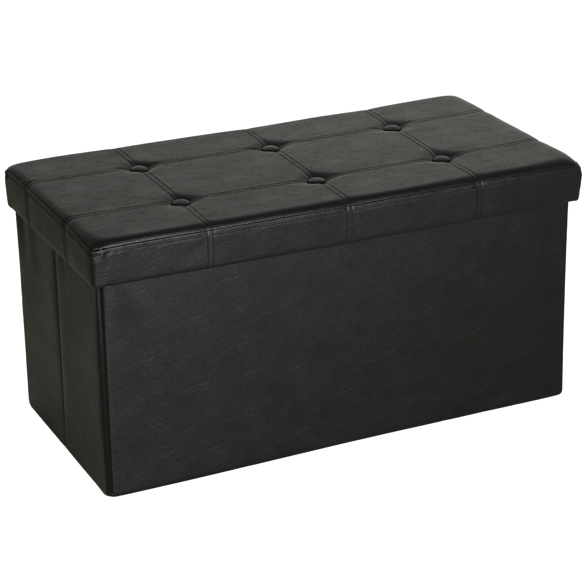 HOMCOM Storage Ottoman Bench, 89L PU Leather Folding Foot Rest Stool, End of Bed Bench, Easy Assembly, for Living Room, Bedroom, Entryway, Black