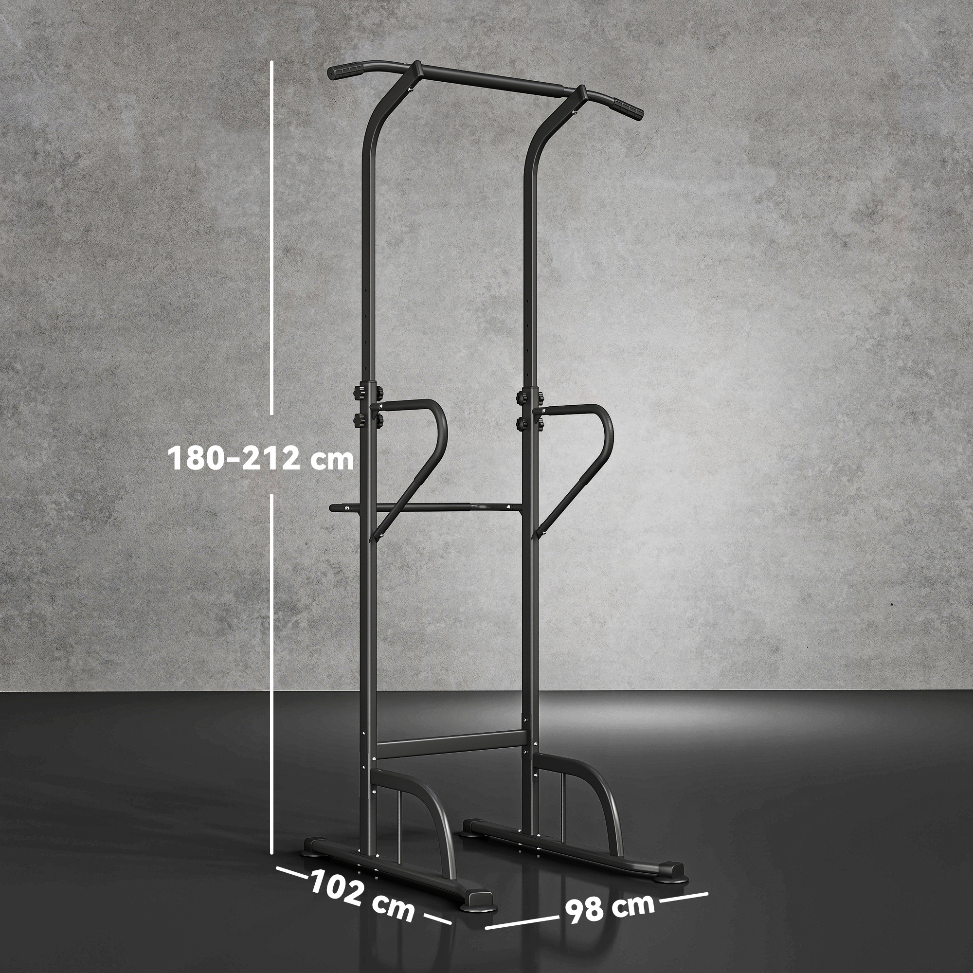 HOMCOM Power Tower Dip Station Pull Up Bar Multi-Function Push Up Equipment with Adjustable Height for Home Gym Strength Training Workout Fitness 3