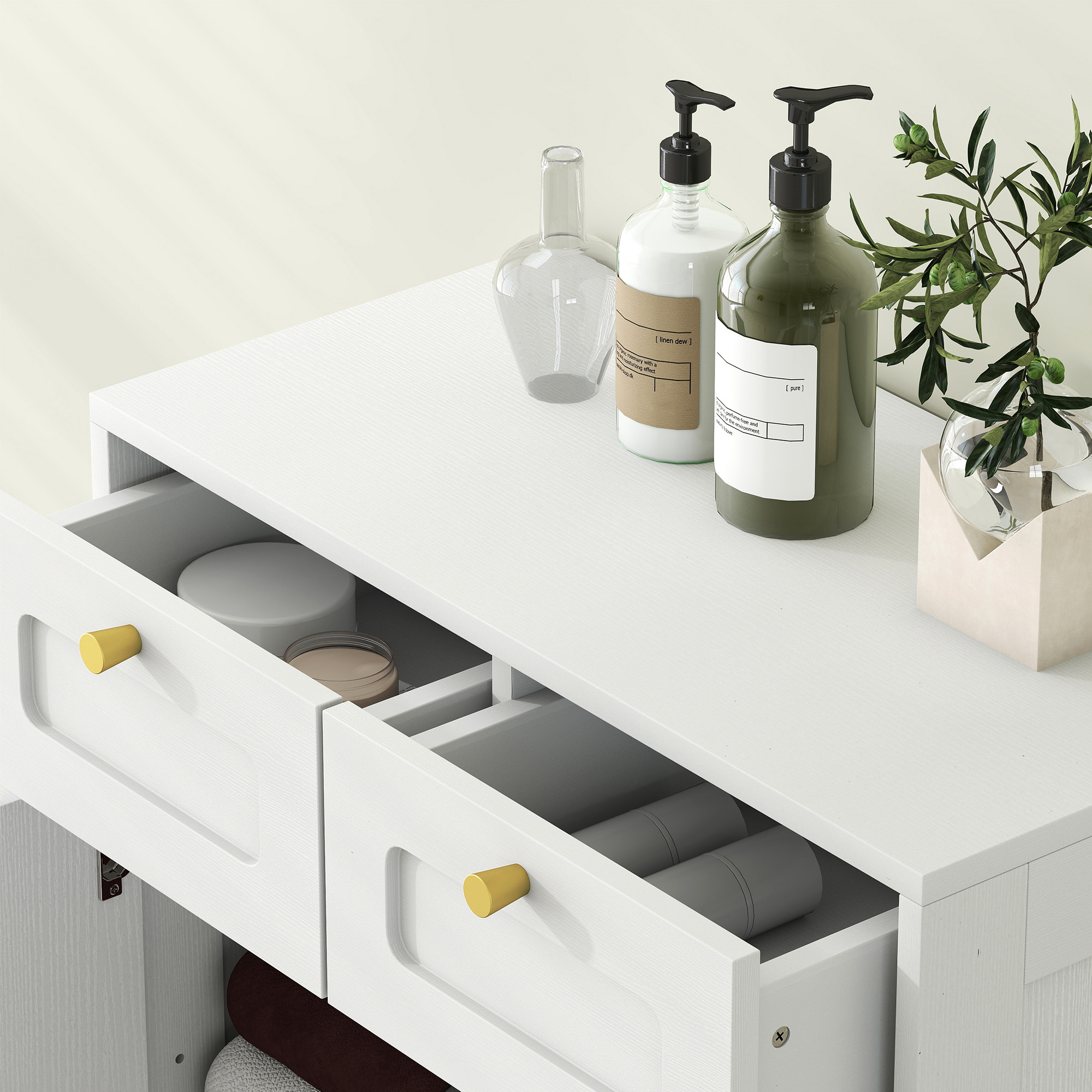 HOMCOM Bathroom Floor Cabinet with 2 Drawers White 9