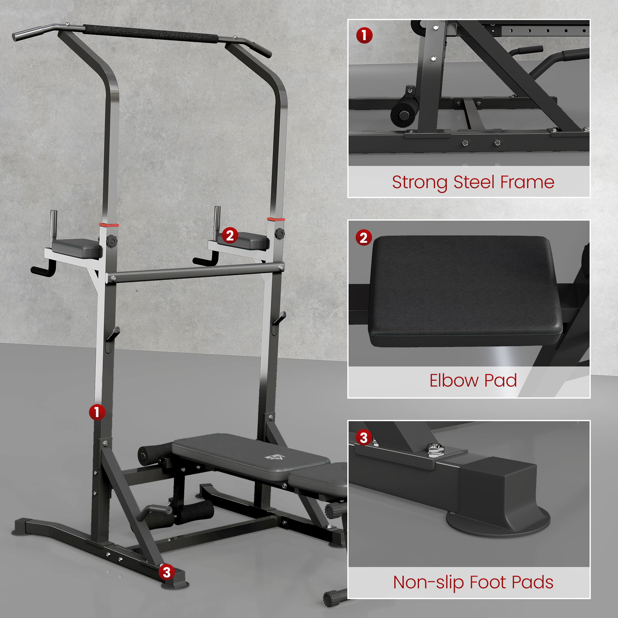 HOMCOM Pull Up Station with Adjustable Weight Bench, Dip Station and Barbell Rack, Multi-Function Power Tower Free Standing Pull Up Bar for Home Gym 7