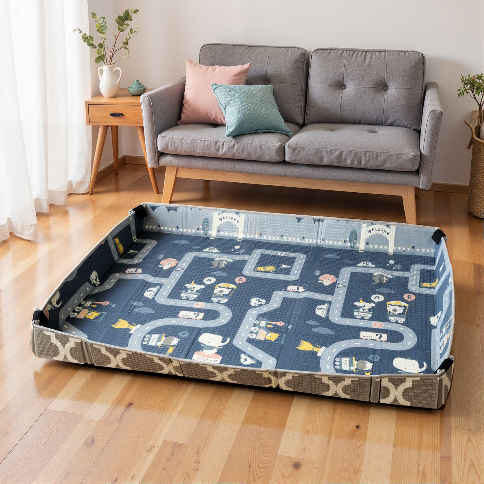 AIYAPLAY Foldable Baby Play Mat, Baby Playpen, Reversible Foam Playmat, Floor Mats for Toddlers, Traffic and Grey Diamond Theme 9