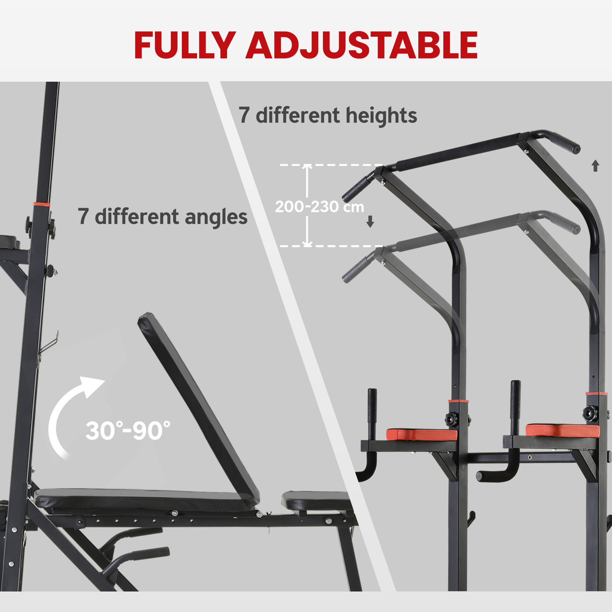 HOMCOM Pull Up Station with Adjustable Weight Bench, Dip Station and Barbell Rack, Multi-Function Power Tower Free Standing Pull Up Bar for Home Gym 5