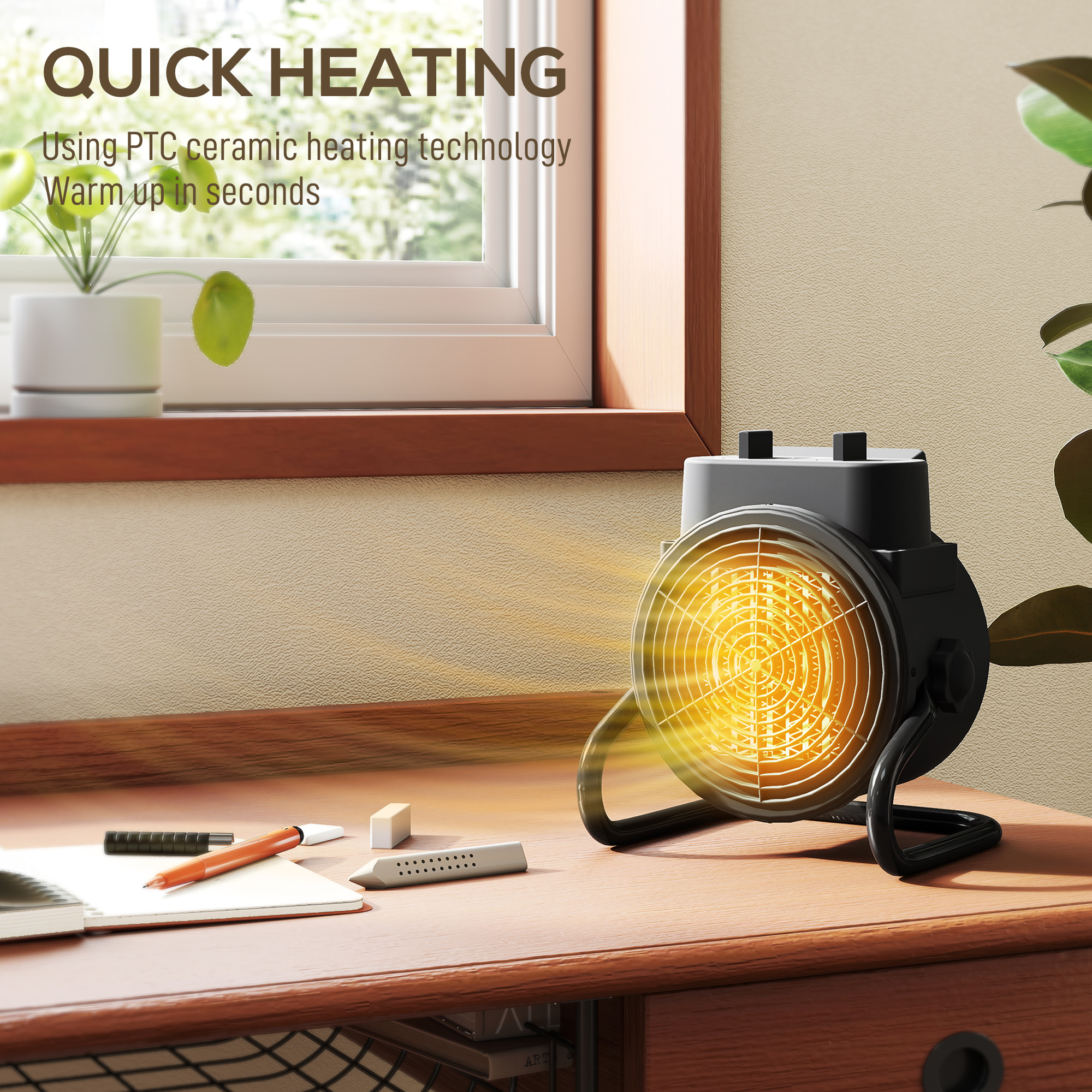 HOMCOM 2000W Portable Ceramic Electric Heater with Fan Black 4