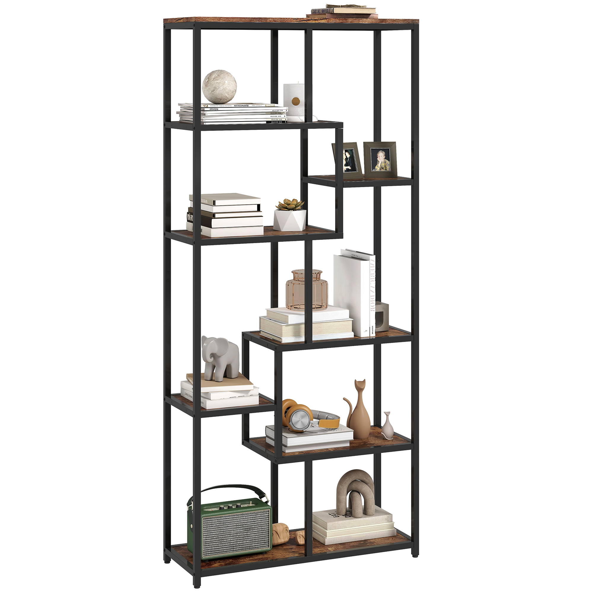 HOMCOM Seven-Tier Geometric Bookcase Brown/Black 9