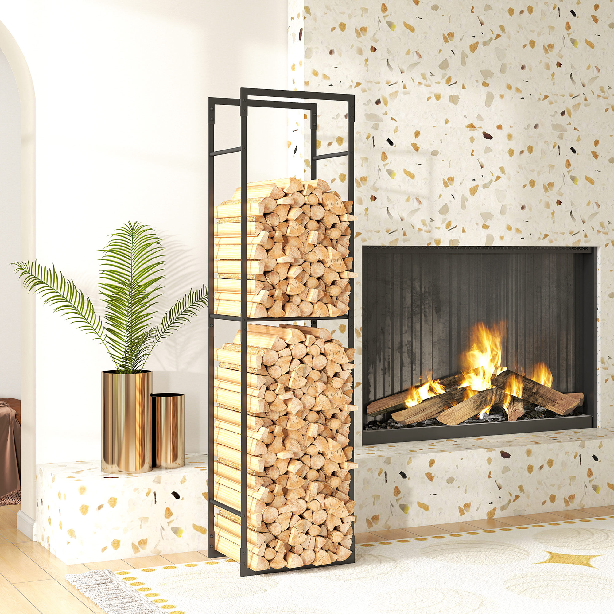 Outsunny Metal Firewood Log Holder, Heavy Duty Firewood Rack with Adjustable Shelf, Indoor Outdoor Fireplace Wood Storage Shelf, 45 x 31 x 170 cm, Black 8