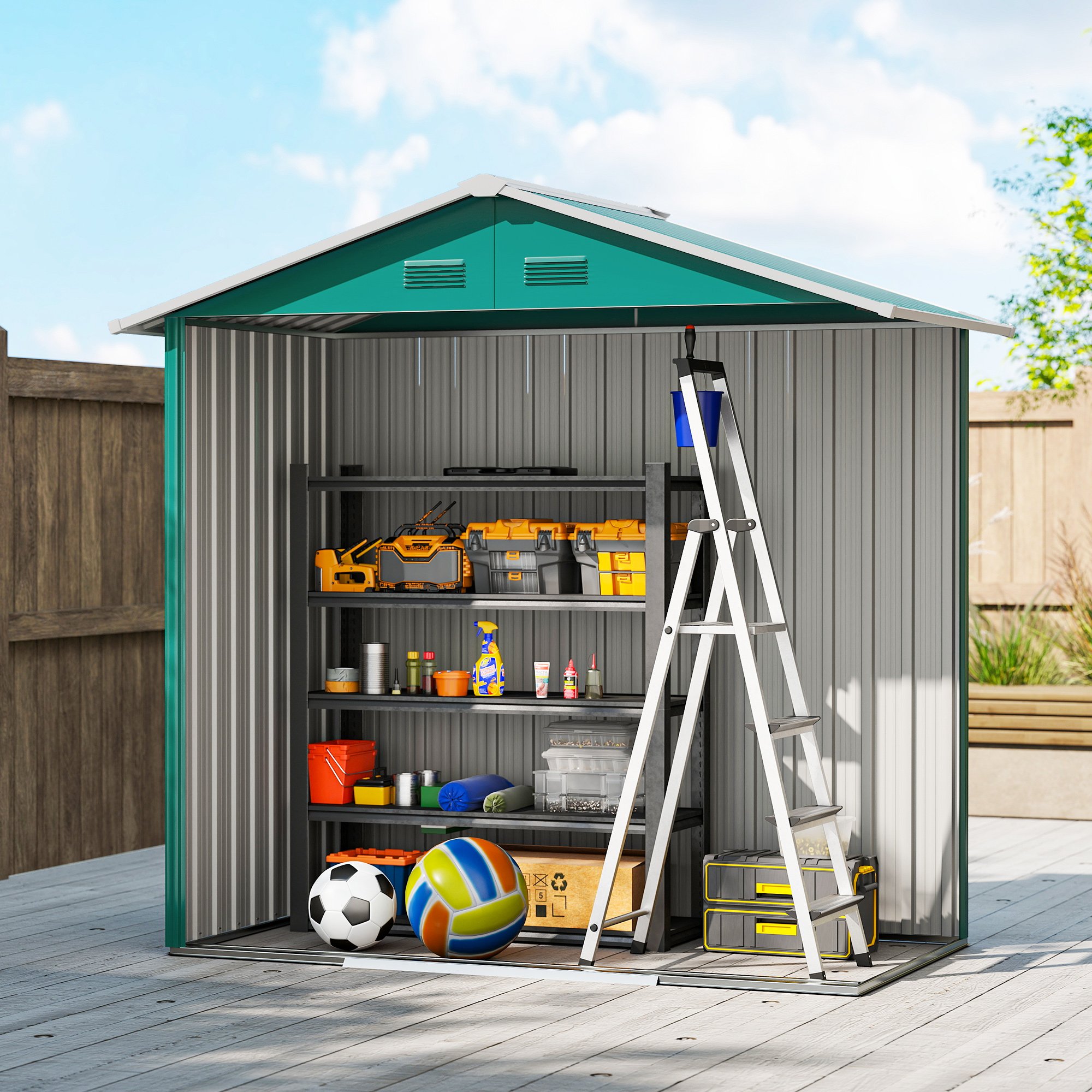 Outsunny 6.5ft x 3.5ft Metal Garden Storage Shed for Outdoor Tool Storage with Double Sliding Doors and 4 Vents, Green 9