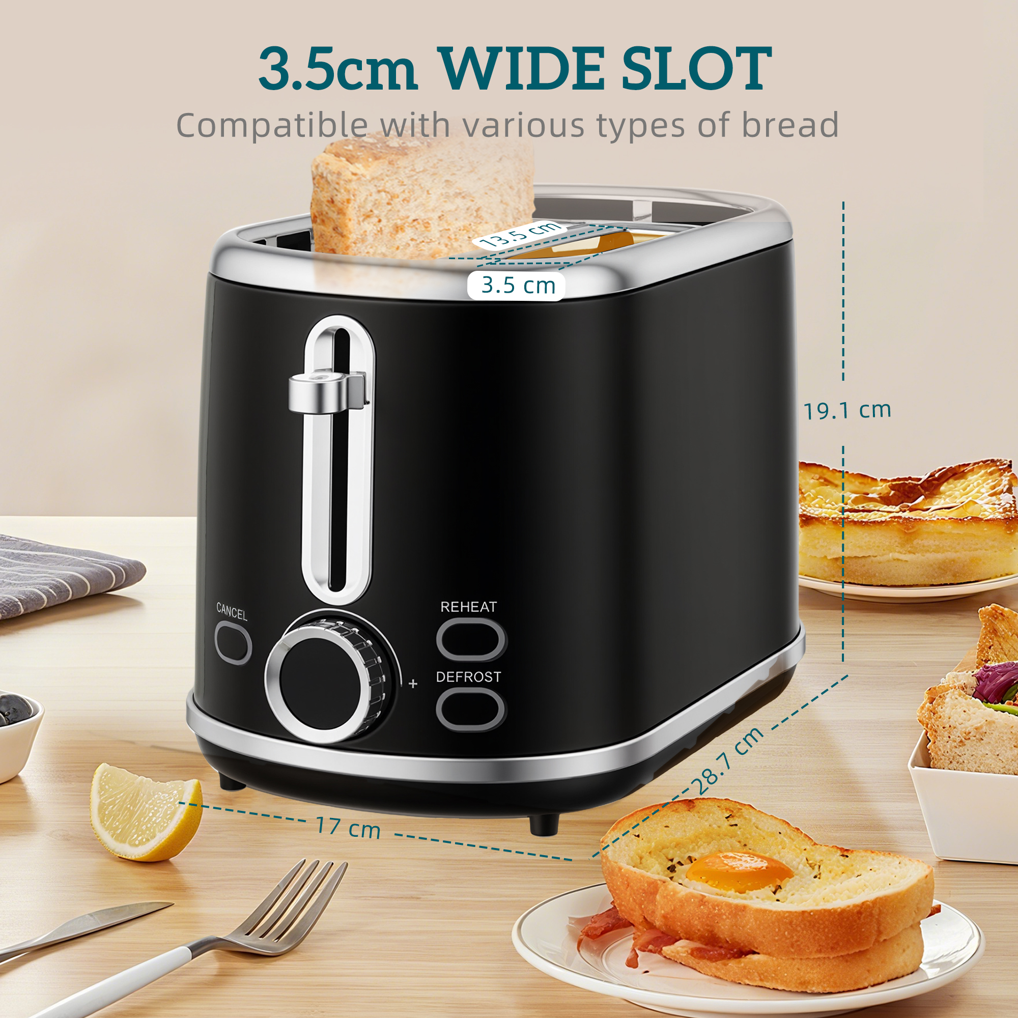 HOMCOM Polished Retro 40-100°C Kettle and Toaster Set Black 6