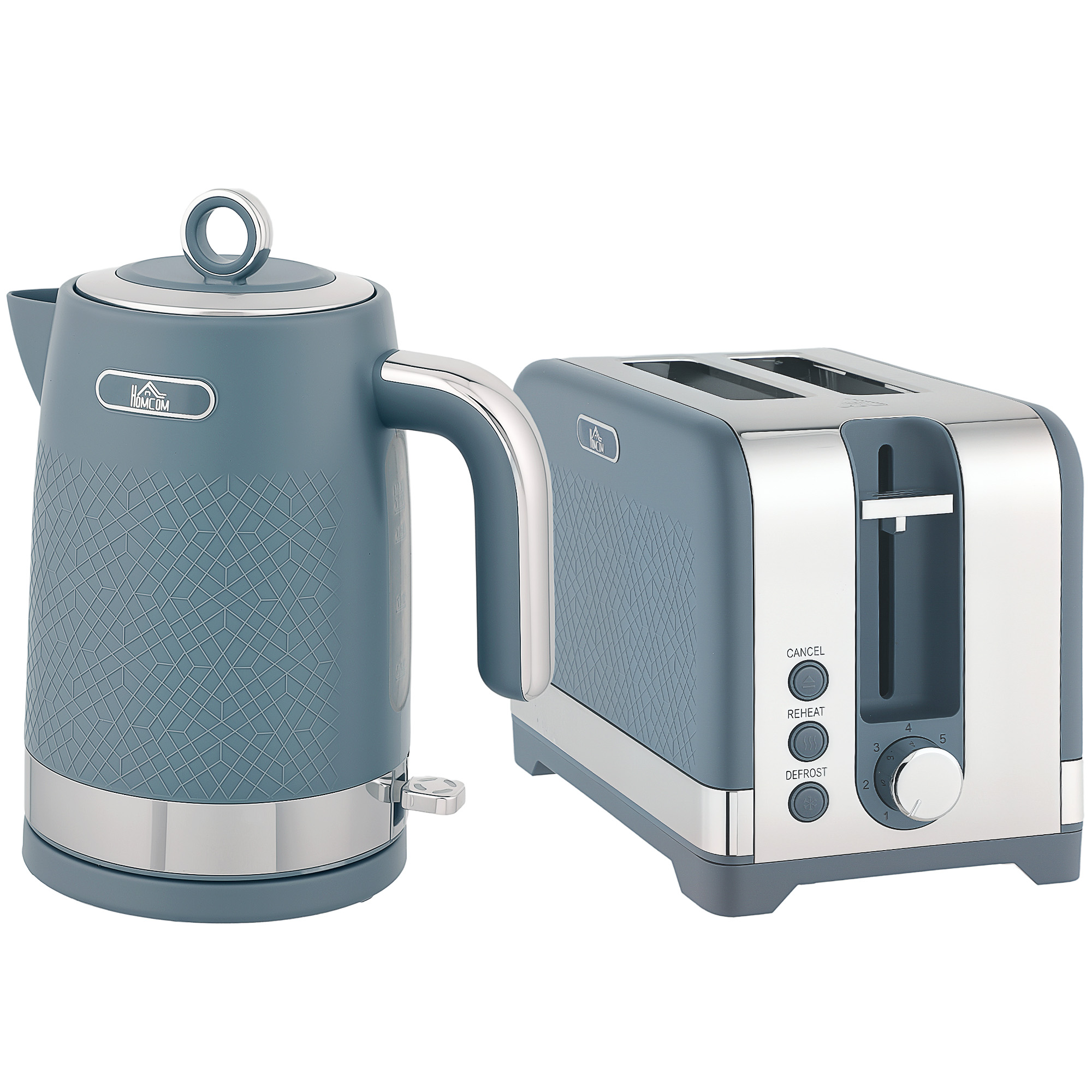 HOMCOM Sleek Textured Kettle and Toaster Set Blue