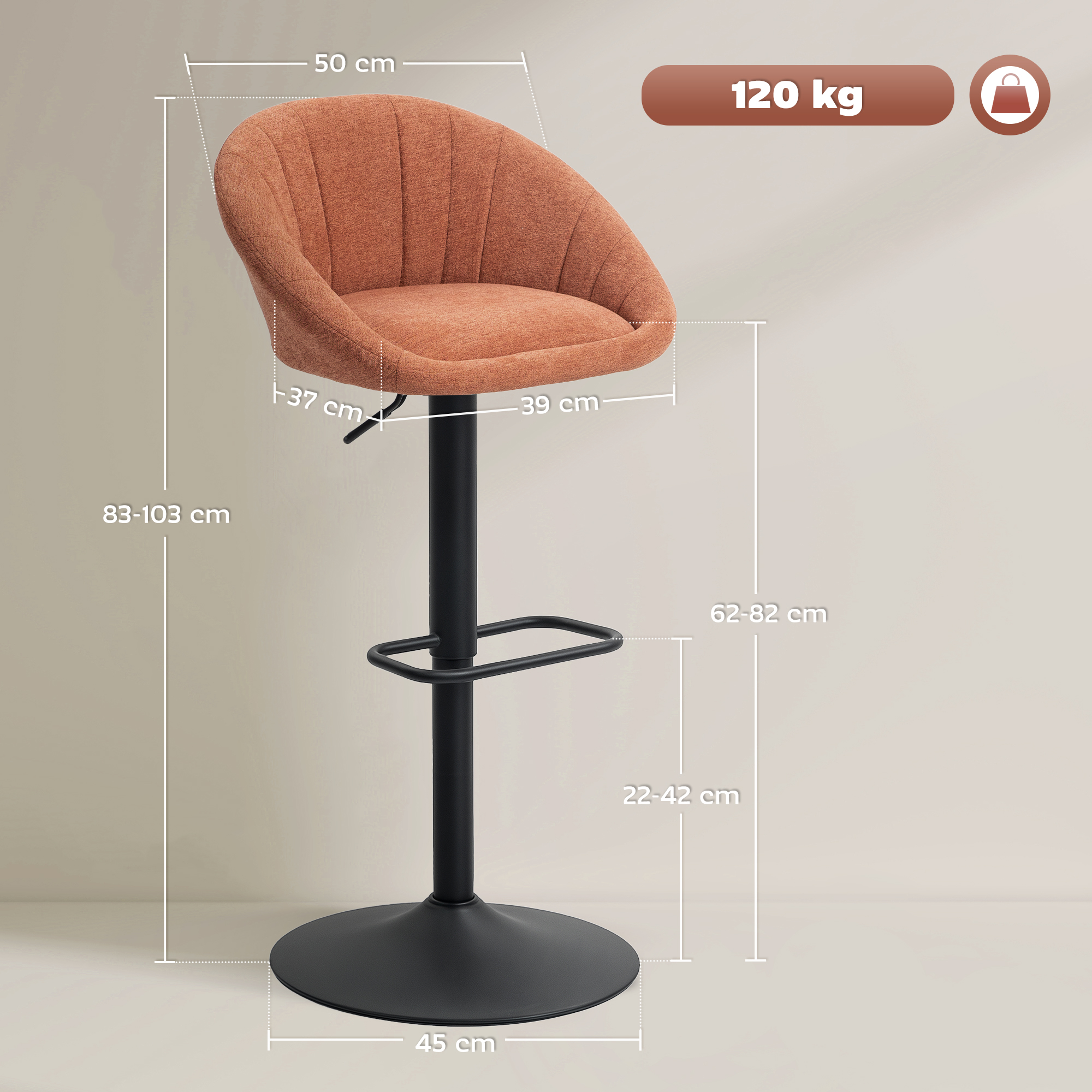 HOMCOM Set of Two Relaxed Tub Bar Stools Orange 3