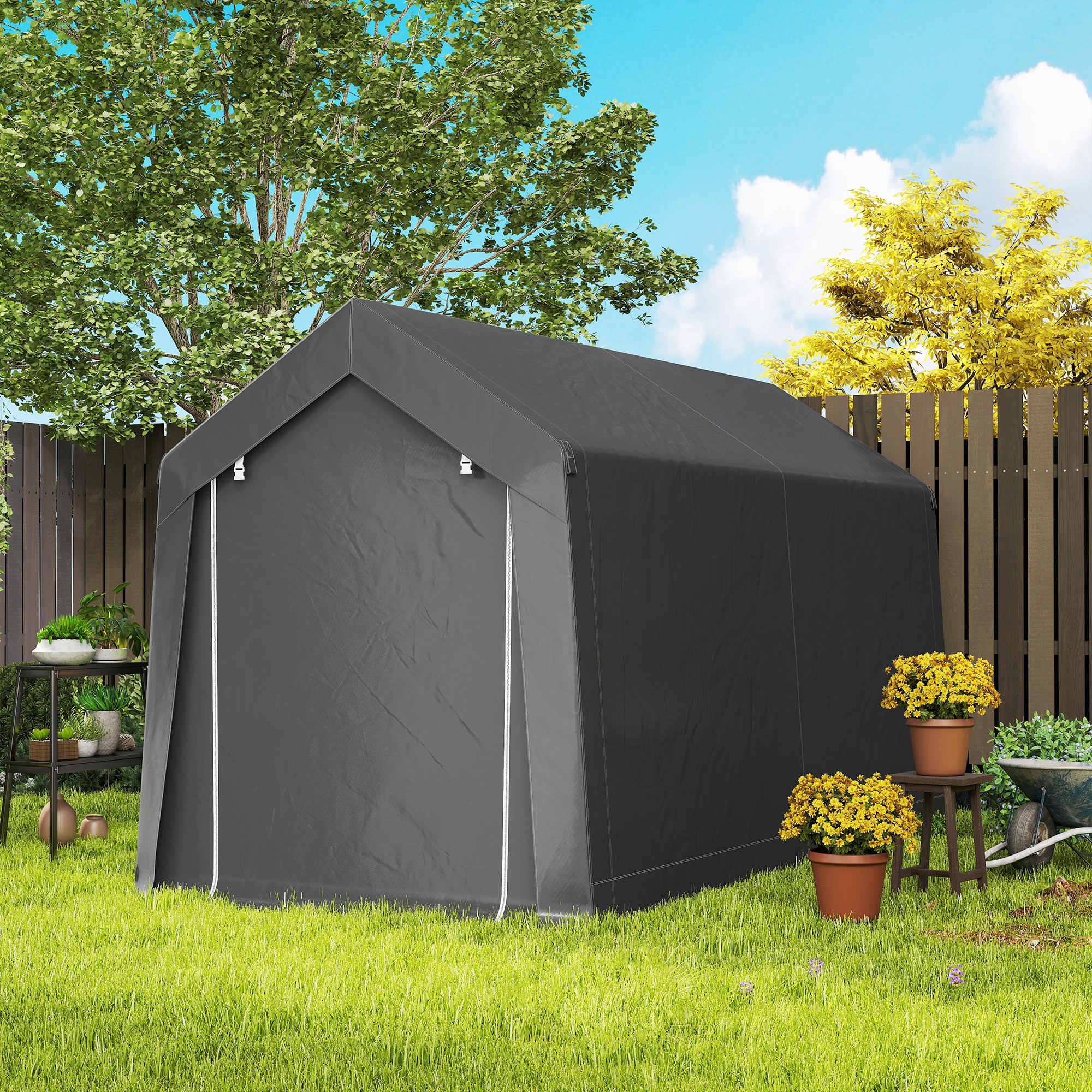 Outsunny 3.6 x 2.1m Portable Outdoor Shed, with Window Dark Grey 8