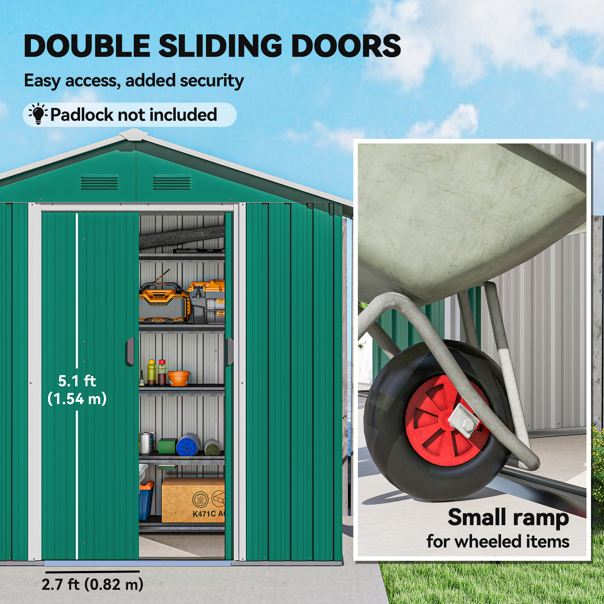 Outsunny 6.5ft x 3.5ft Metal Garden Storage Shed for Outdoor Tool Storage with Double Sliding Doors and 4 Vents, Green 5