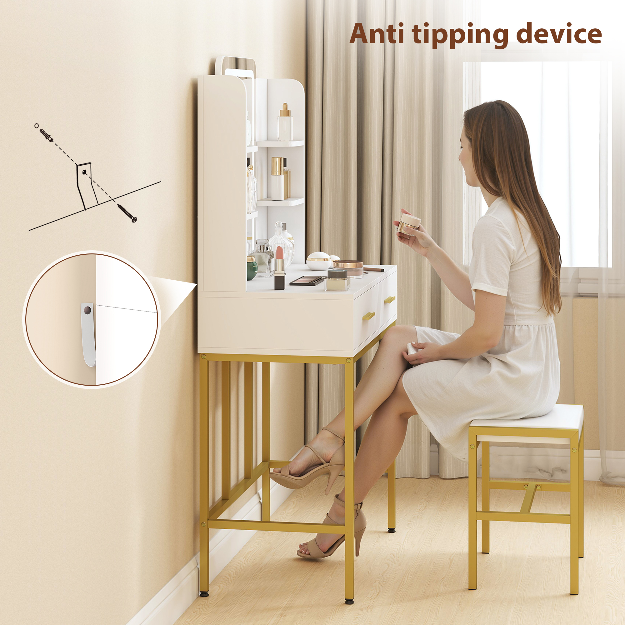 HOMCOM LED Light Dressing Table, with Stool White 6