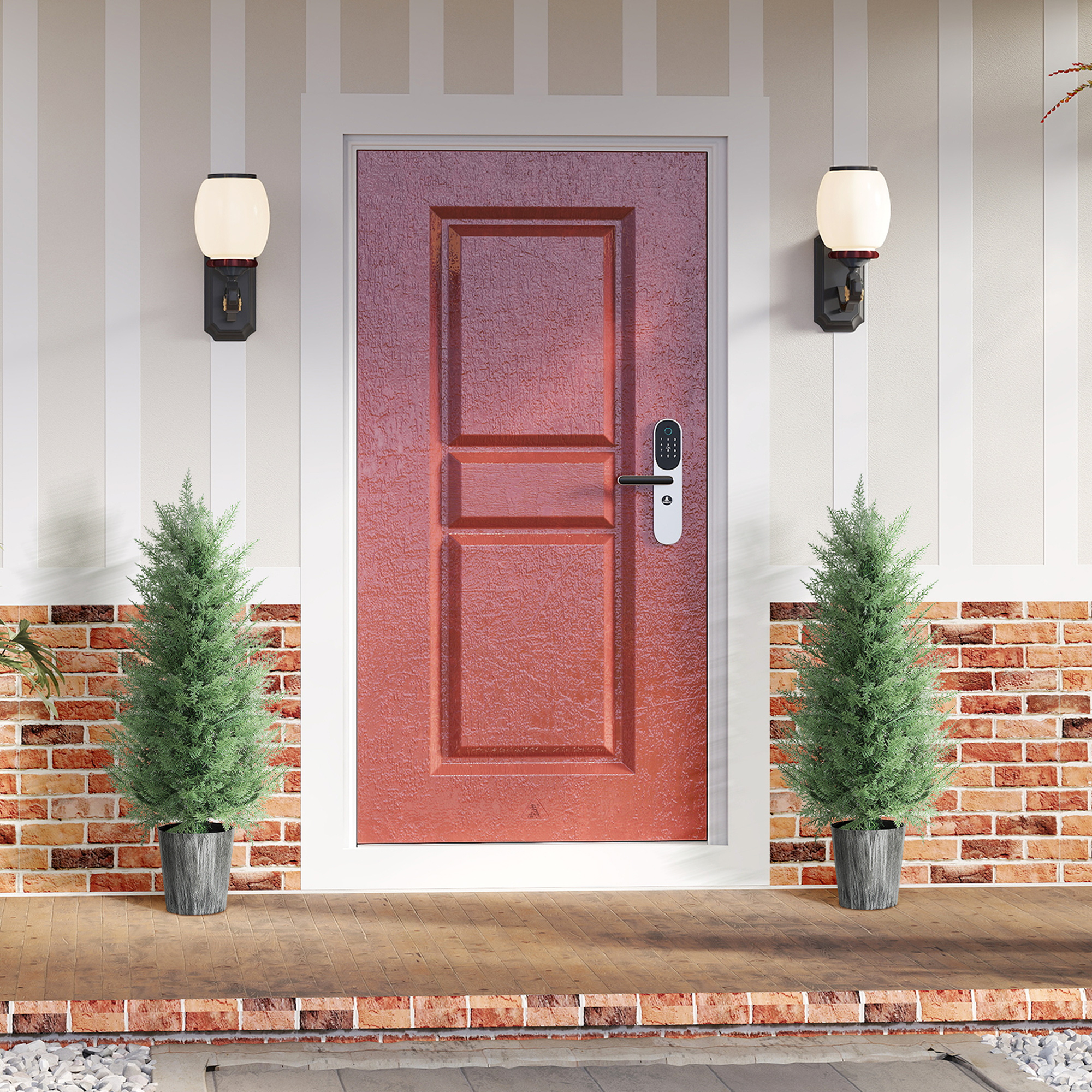 HOMCOM 90cm Artificial Cypress Trees Set of 2, UV Resistant Artificial Plants with Decorative Pot, Fake Plants for Indoor Outdoor Decor, Green 2