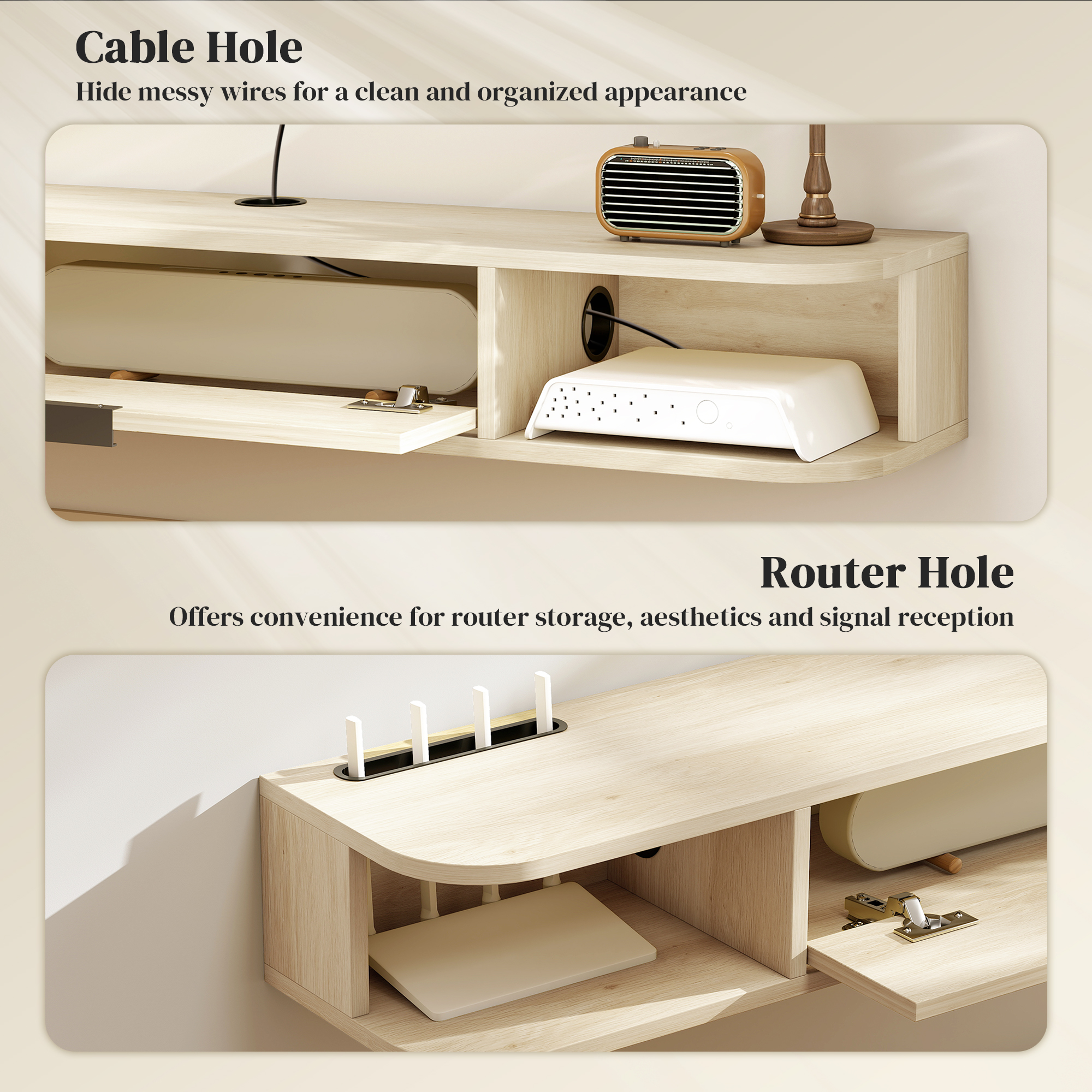 HOMCOM 120 cm Floating TV Unit for TVs up to 50 Inch Natural 6