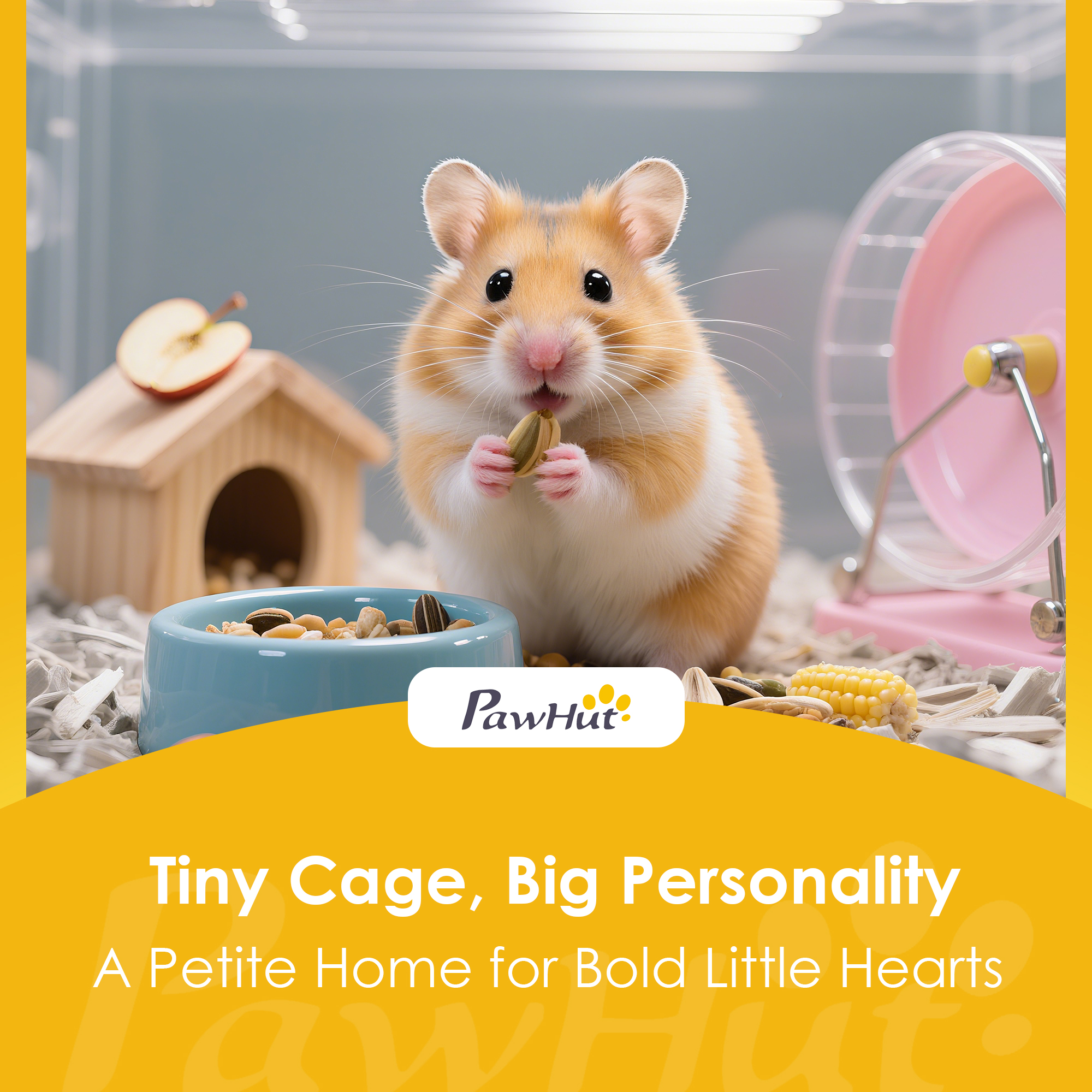 PawHut Wooden Hamster Cage with Detachable 32cm Deep Bottom, Hut, Seesaw, Exercise Wheel, Ramp, 60 x 40 x 75cm, Light Grey 9