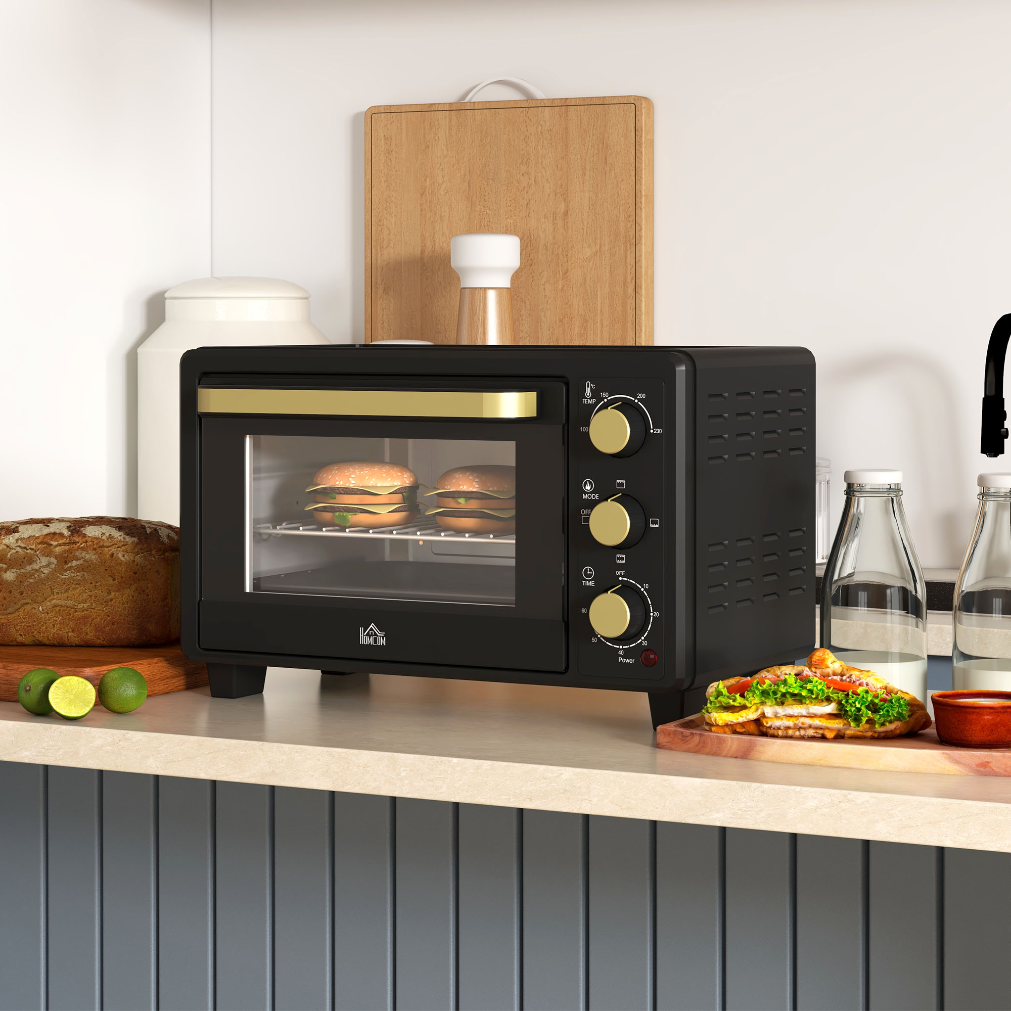 HOMCOM 16L Mini 1400W Countertop Oven Black 2
