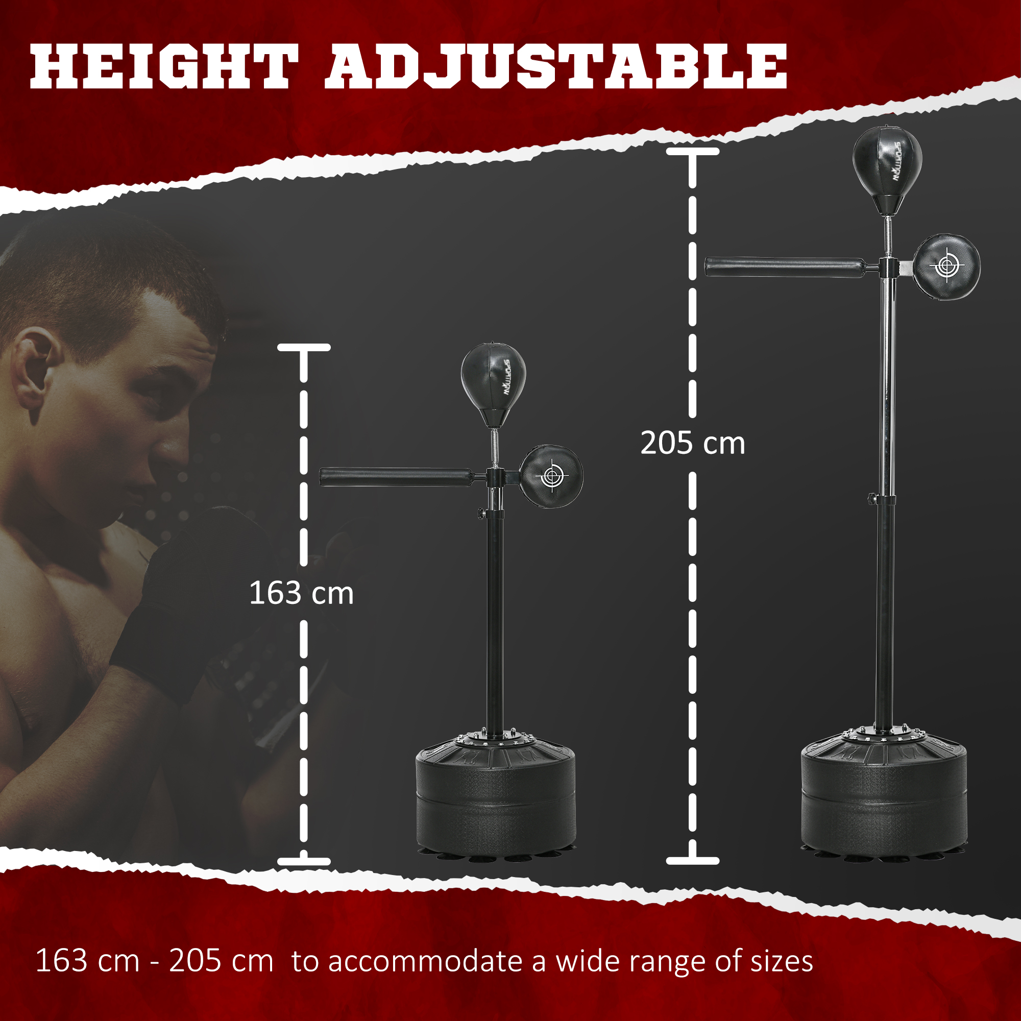 SPORTNOW Adjustable Speed Bag, Boxing Bag, with Stand, Reflex Bar, Punching Pad, Black 5
