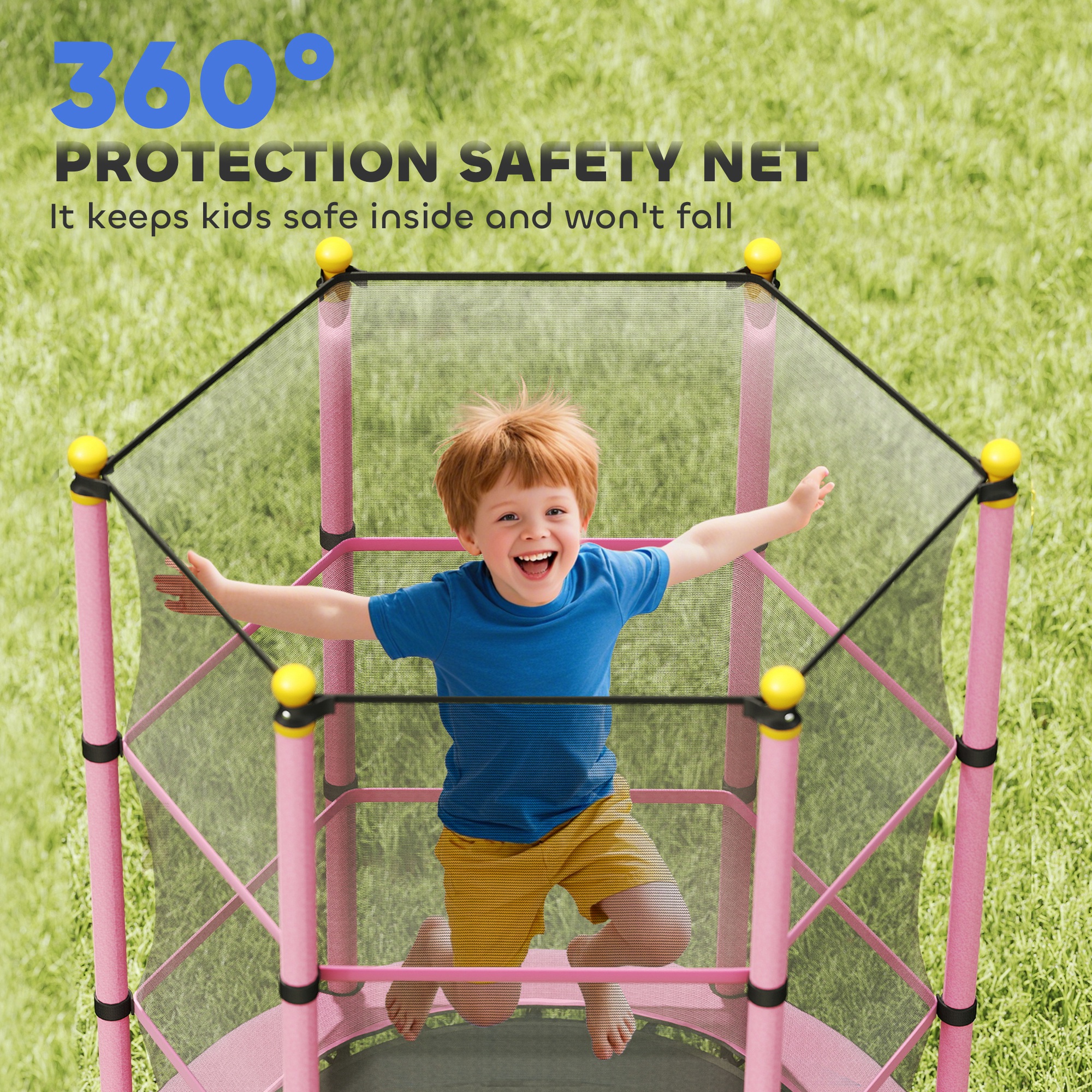 HOMCOM 4.6FT/55" Kids Trampoline with Safety Enclosure, Outdoor Indoor Use, for Ages 3-10 Years, Pink 7