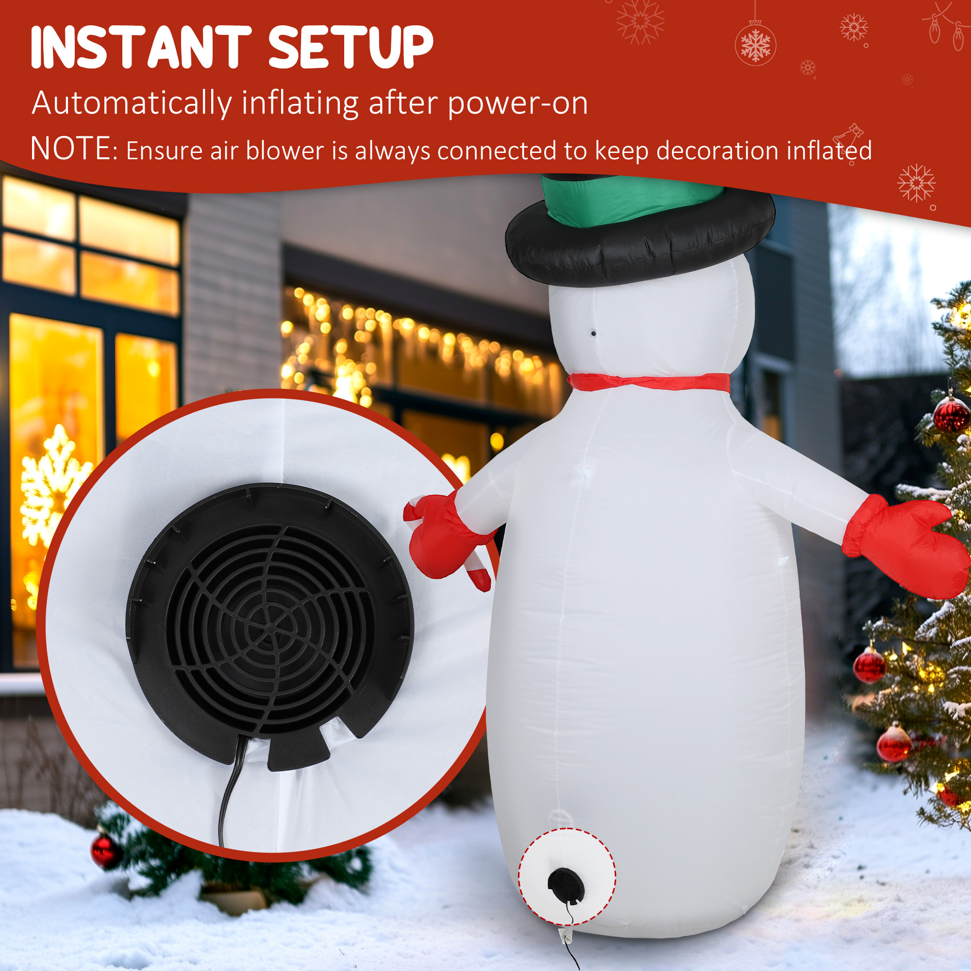 Outsunny 8FT Christmas Inflatable Outdoor Decoration with Dynamic Disco & LED Lights, Self-Inflating Christmas Blow Up Snowman for Garden, Indoor Outdoor Home Decor 5