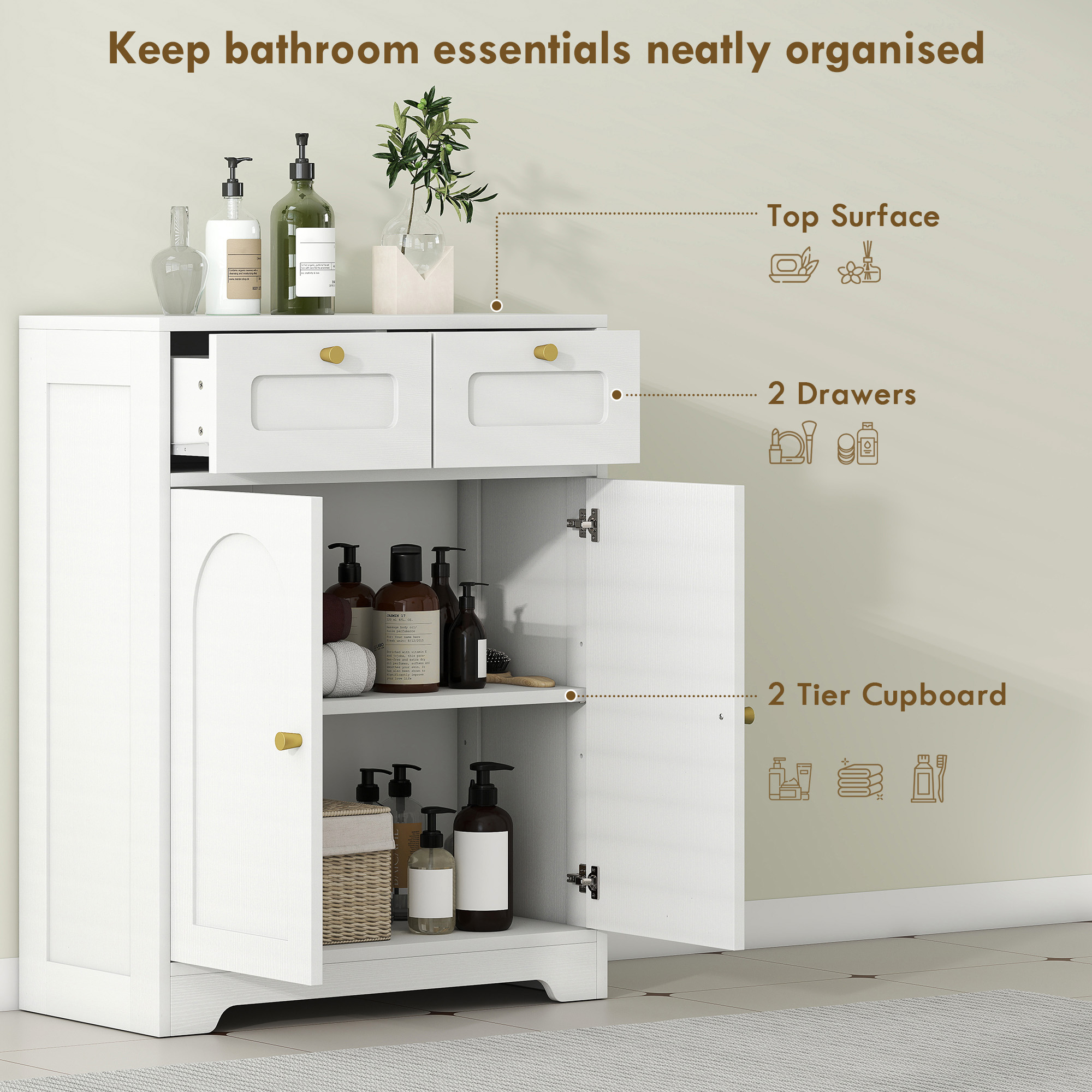 HOMCOM Bathroom Floor Cabinet with 2 Drawers White 4