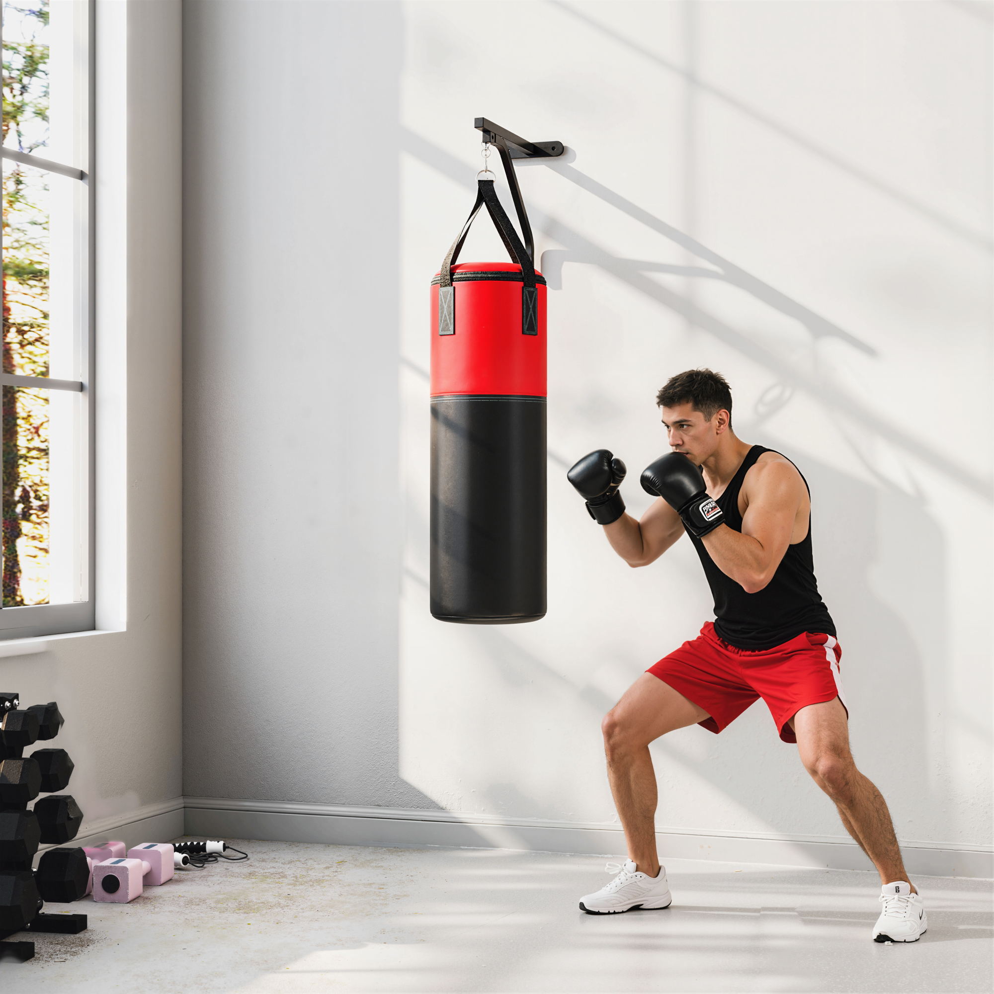 SPORTNOW Unfilled Punching Bag Set with Boxing Bag Bracket, Boxing Gloves, Hand Wraps and 360° Swivel Hook 2